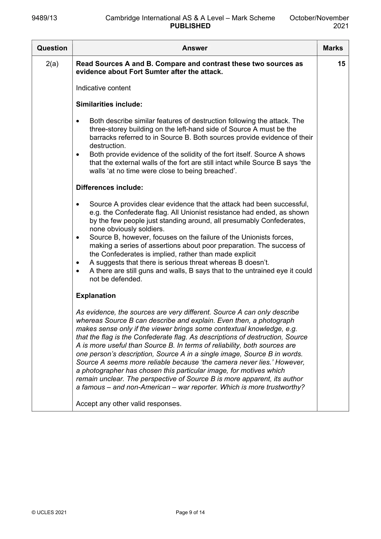 Mark scheme, page 9 of 14
