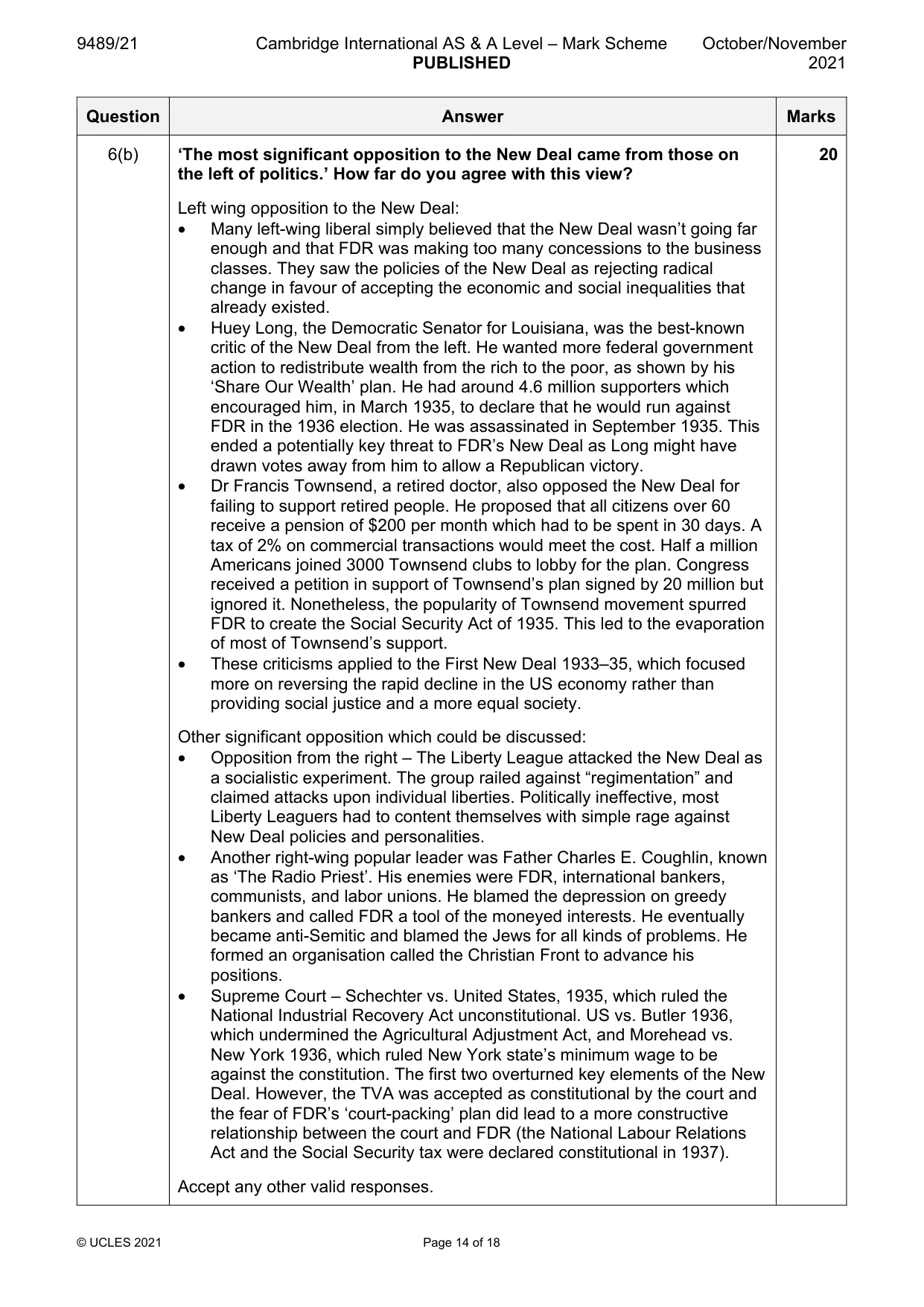 Mark scheme, page 14 of 18