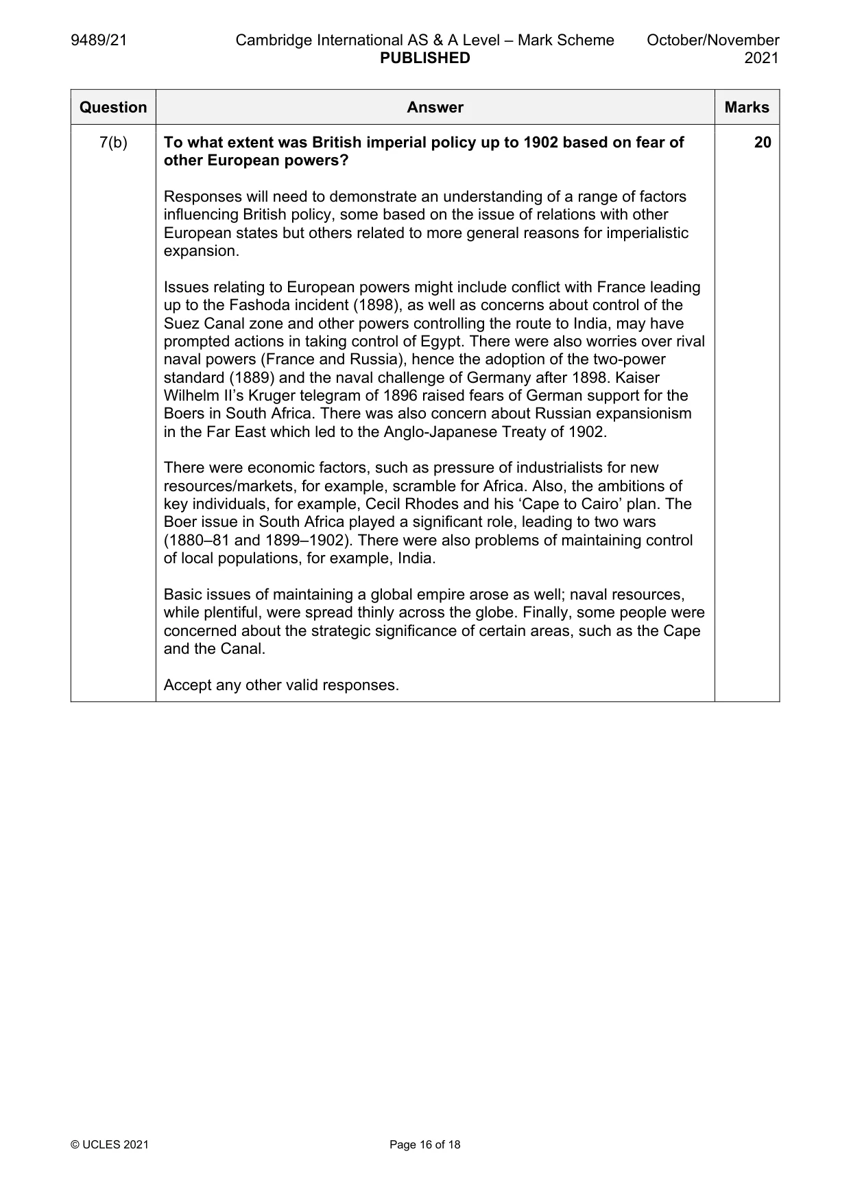 Mark scheme, page 16 of 18
