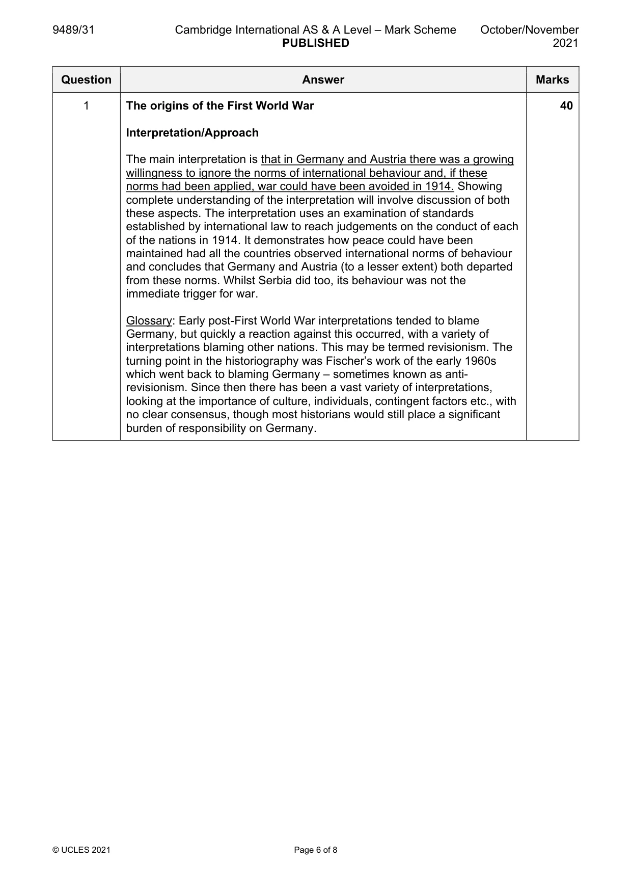 Mark scheme, page 6 of 8