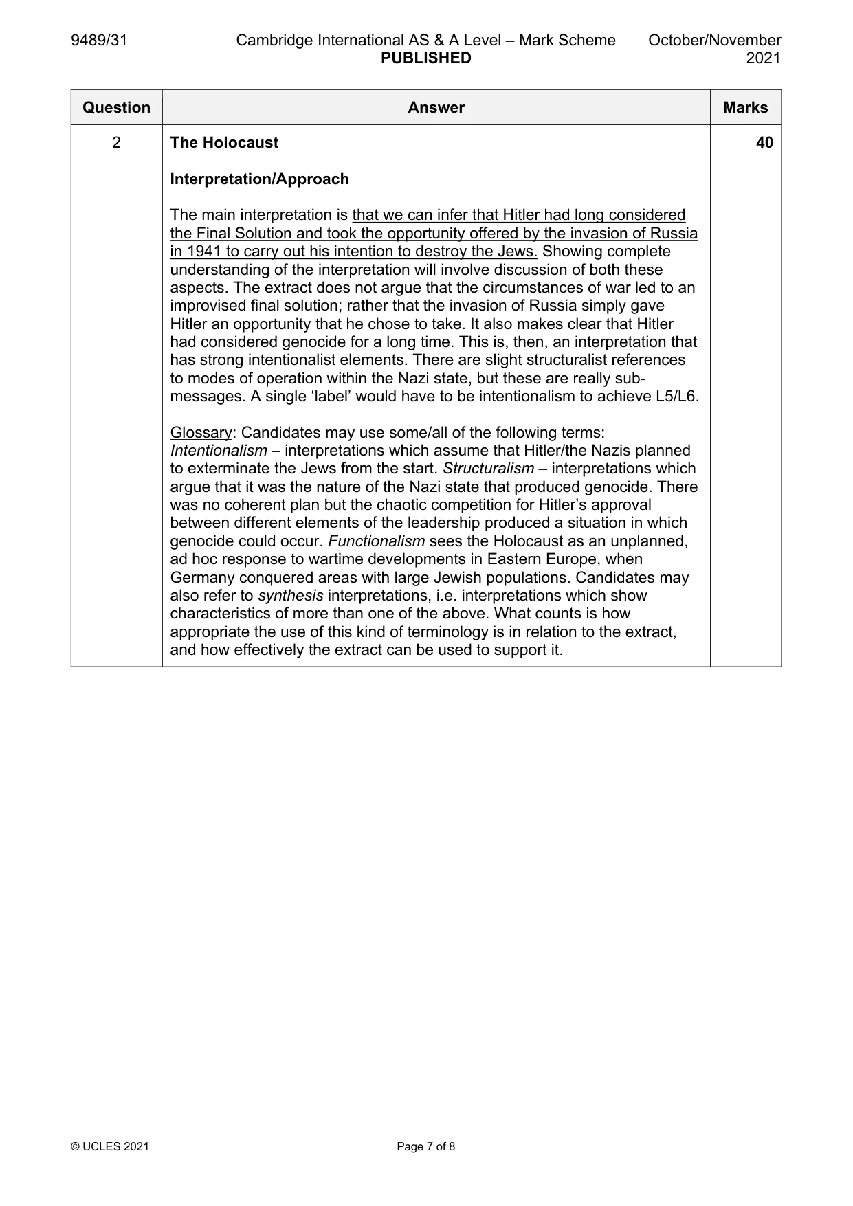 Mark scheme, page 7 of 8
