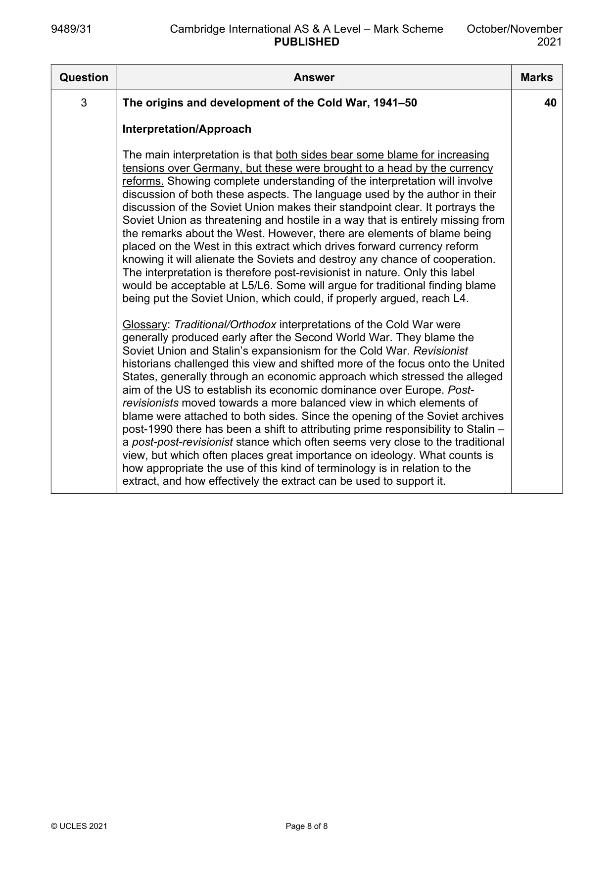 Mark scheme, page 8 of 8