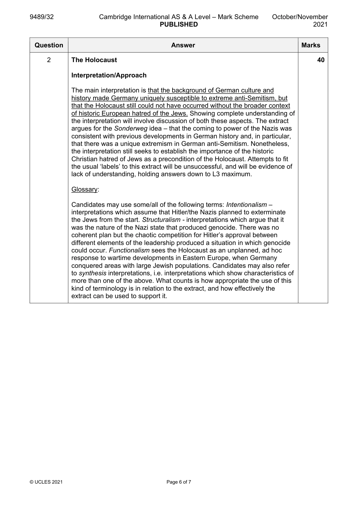 Mark scheme, page 6 of 7