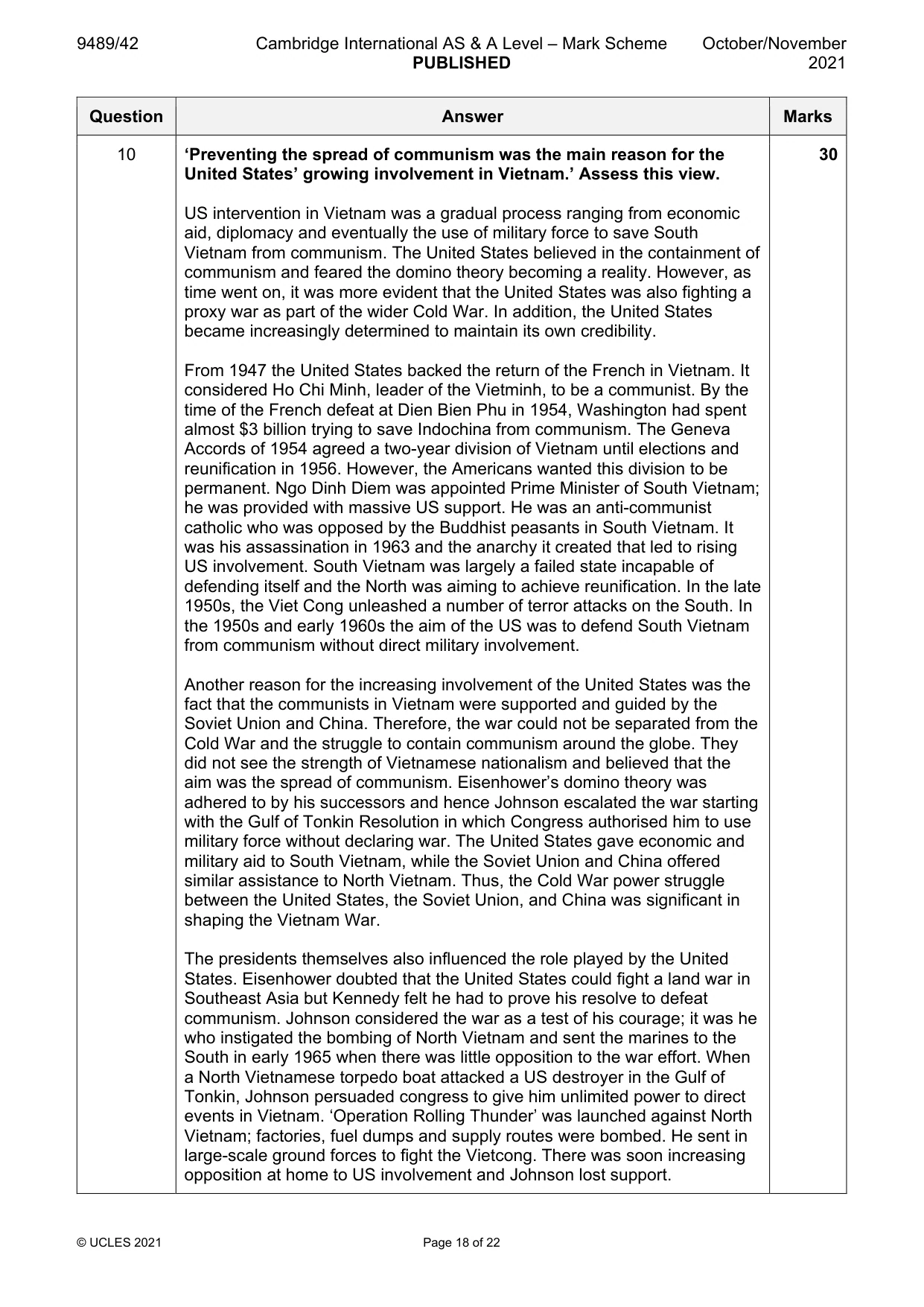 Mark scheme, page 18 of 22
