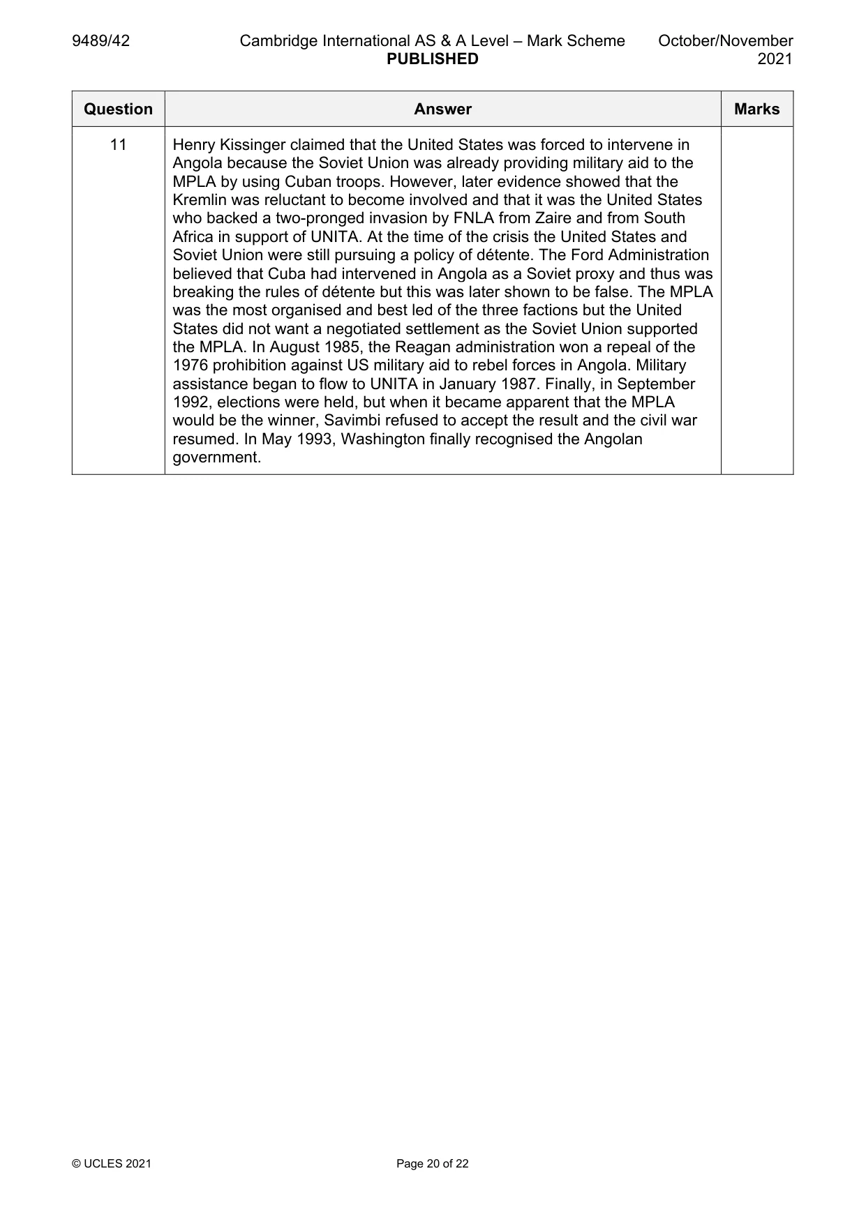 Mark scheme, page 20 of 22