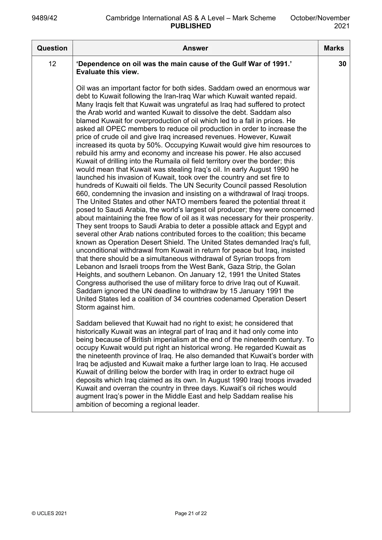 Mark scheme, page 21 of 22