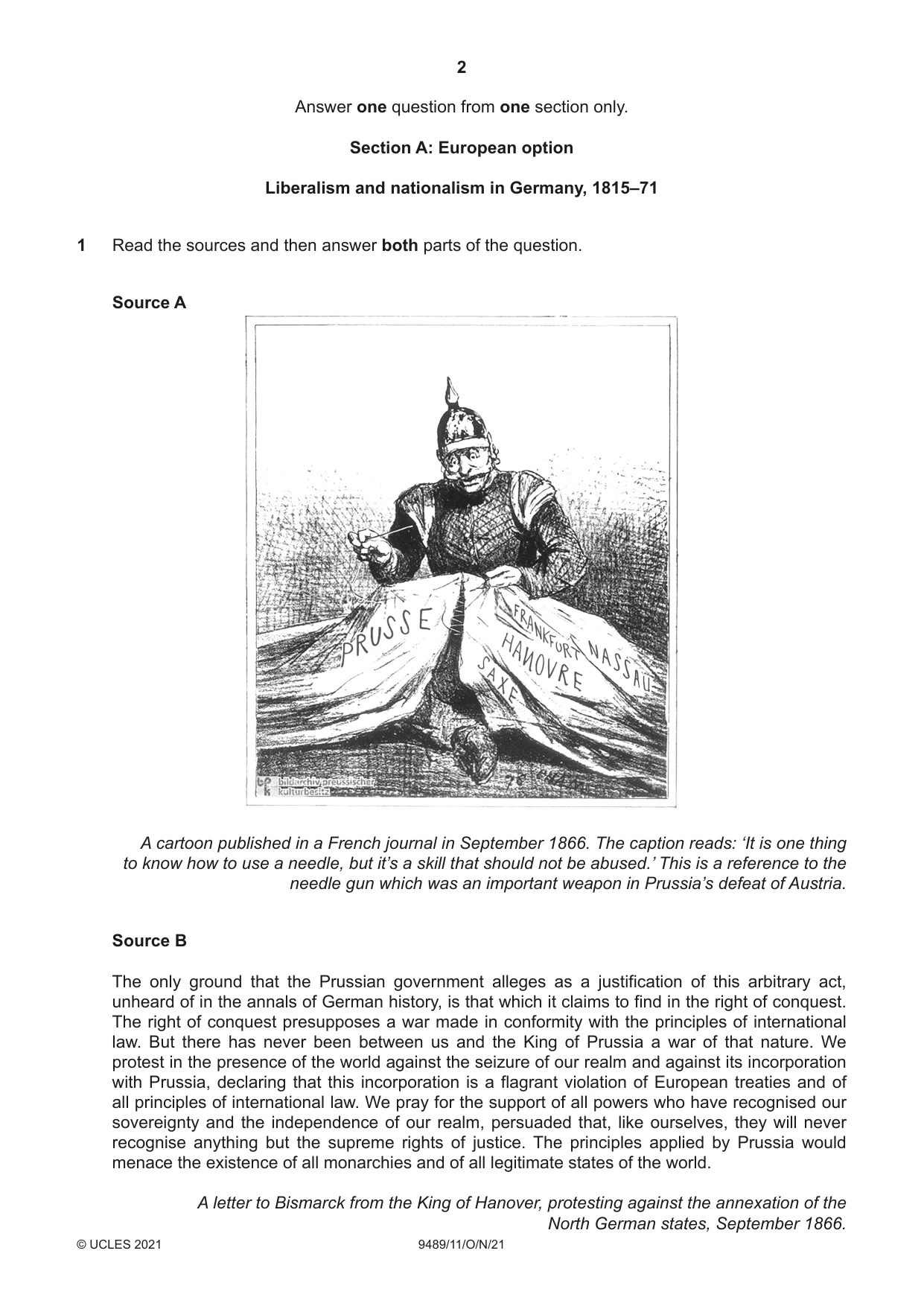 Cambridge A Level History 9489 2021 Oct/Nov Paper 1 · Variant 1 question paper, page 2 of 8