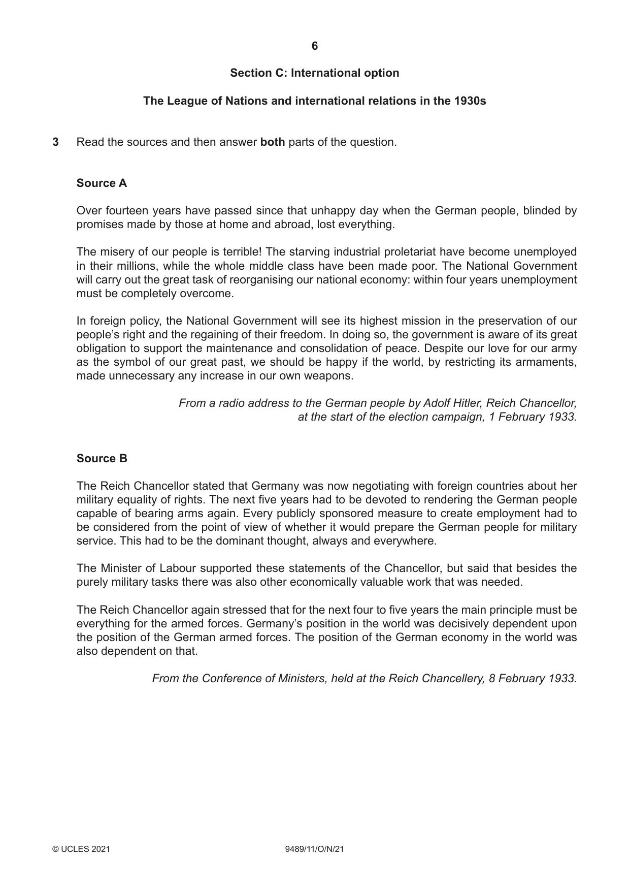 Cambridge A Level History 9489 2021 Oct/Nov Paper 1 · Variant 1 question paper, page 6 of 8
