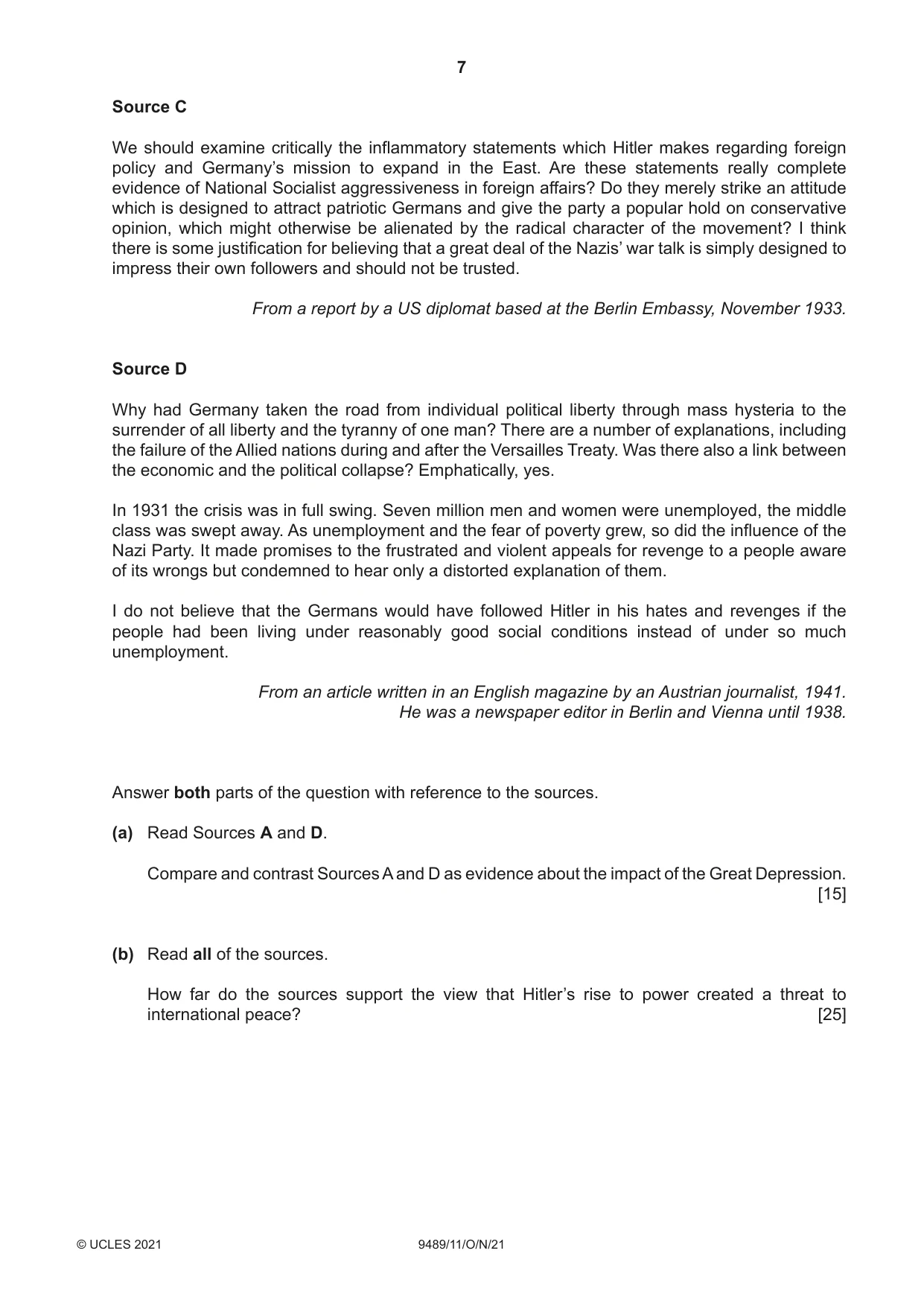 Cambridge A Level History 9489 2021 Oct/Nov Paper 1 · Variant 1 question paper, page 7 of 8