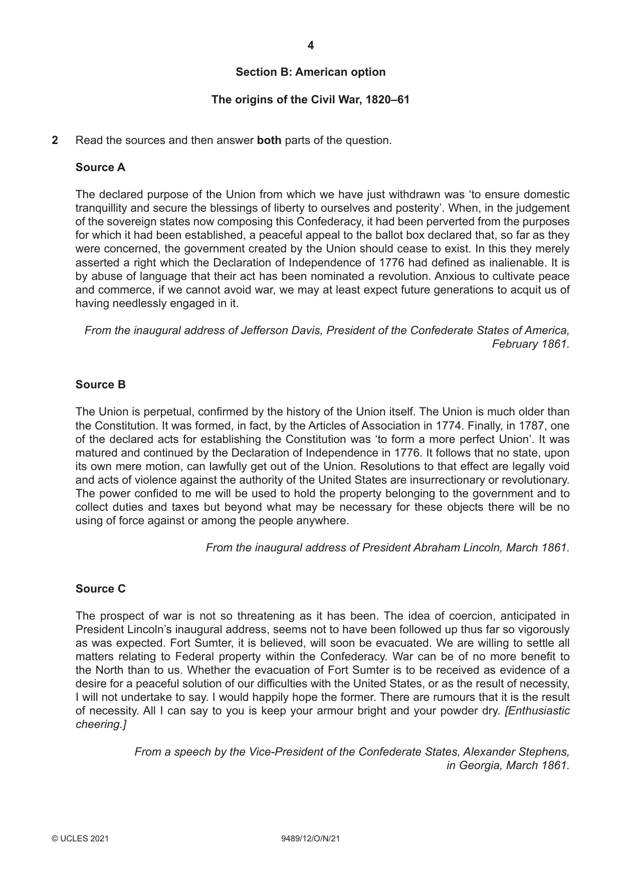 Cambridge A Level History 9489 2021 Oct/Nov Paper 1 · Variant 2 question paper, page 4 of 8