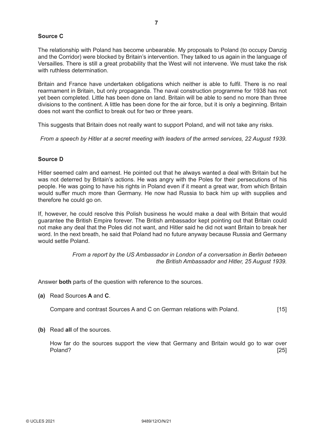 Cambridge A Level History 9489 2021 Oct/Nov Paper 1 · Variant 2 question paper, page 7 of 8
