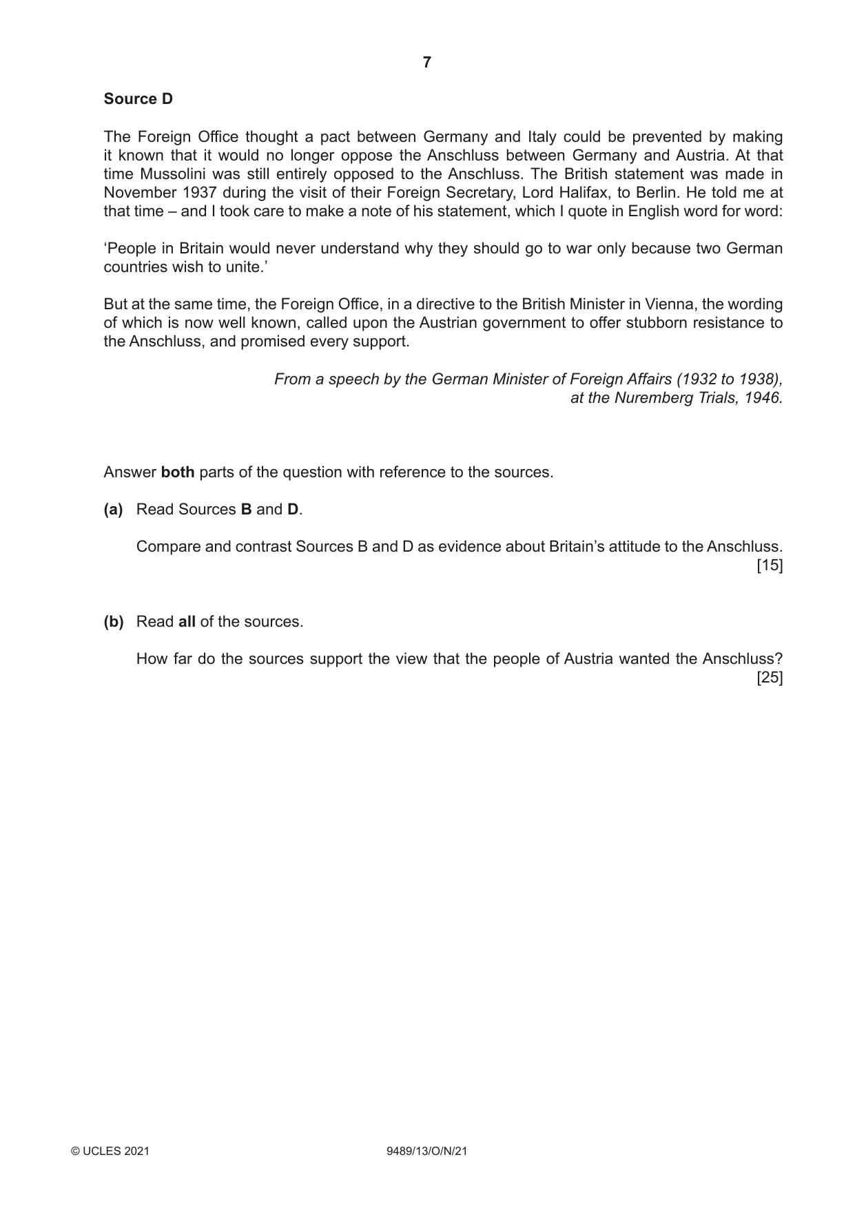 Cambridge A Level History 9489 2021 Oct/Nov Paper 1 · Variant 3 question paper, page 7 of 8