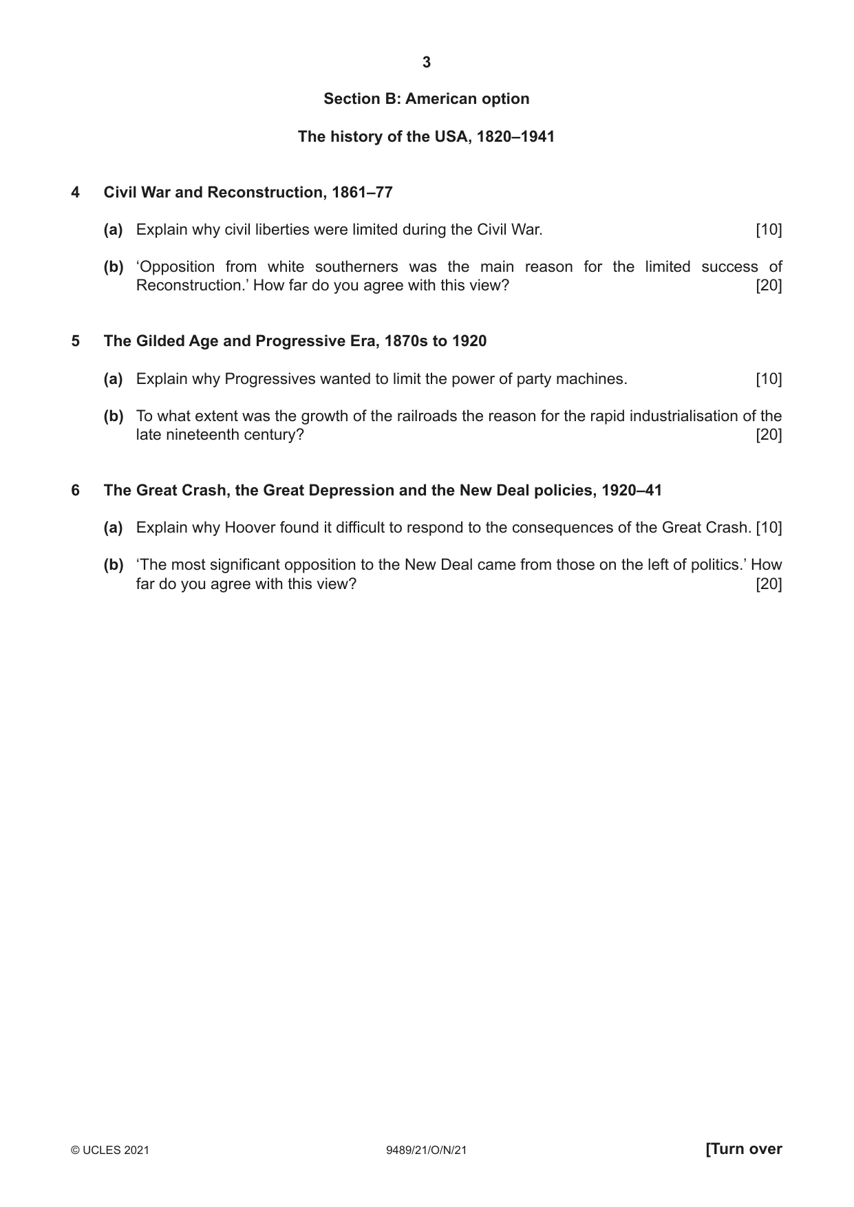Cambridge A Level History 9489 2021 Oct/Nov Paper 2 · Variant 1 question paper, page 3 of 4