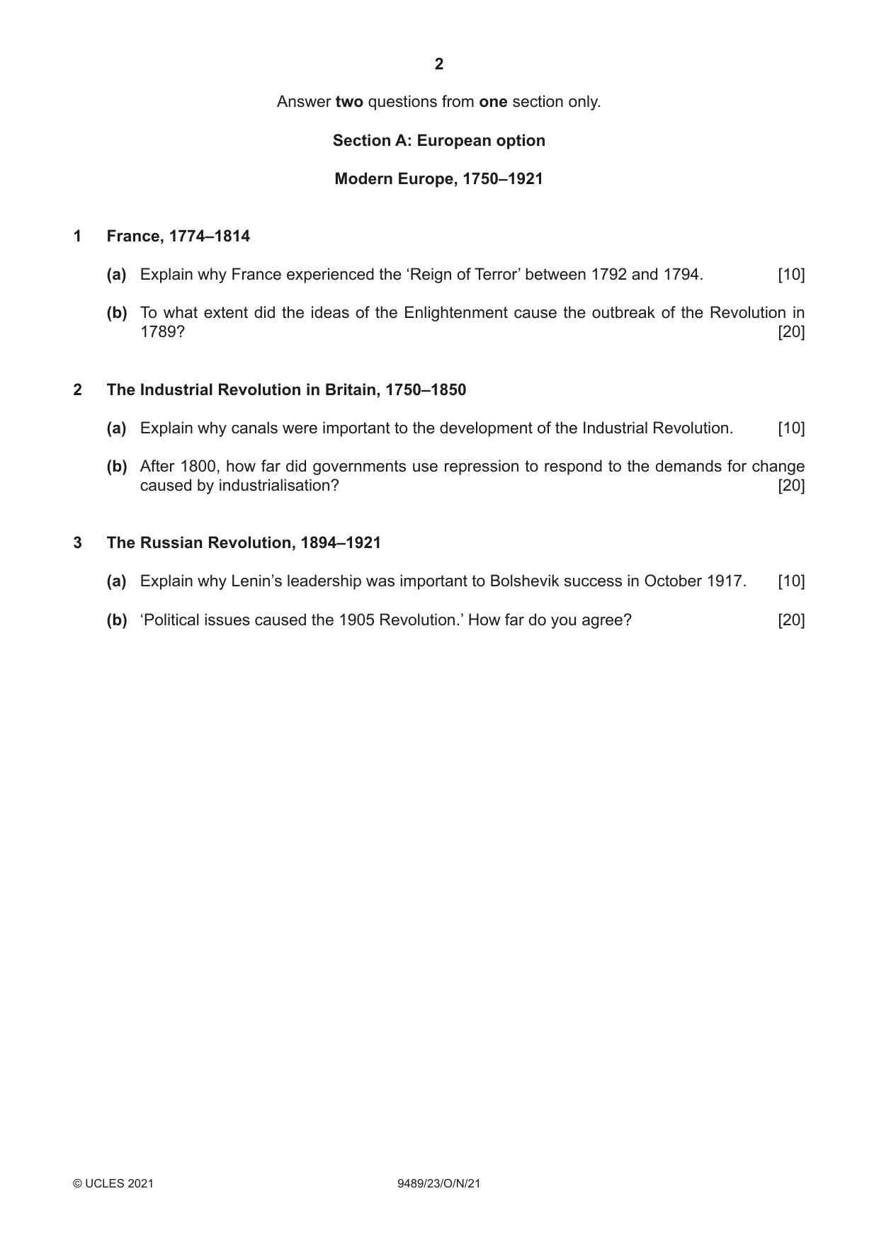 Cambridge A Level History 9489 2021 Oct/Nov Paper 2 · Variant 3 question paper, page 2 of 4