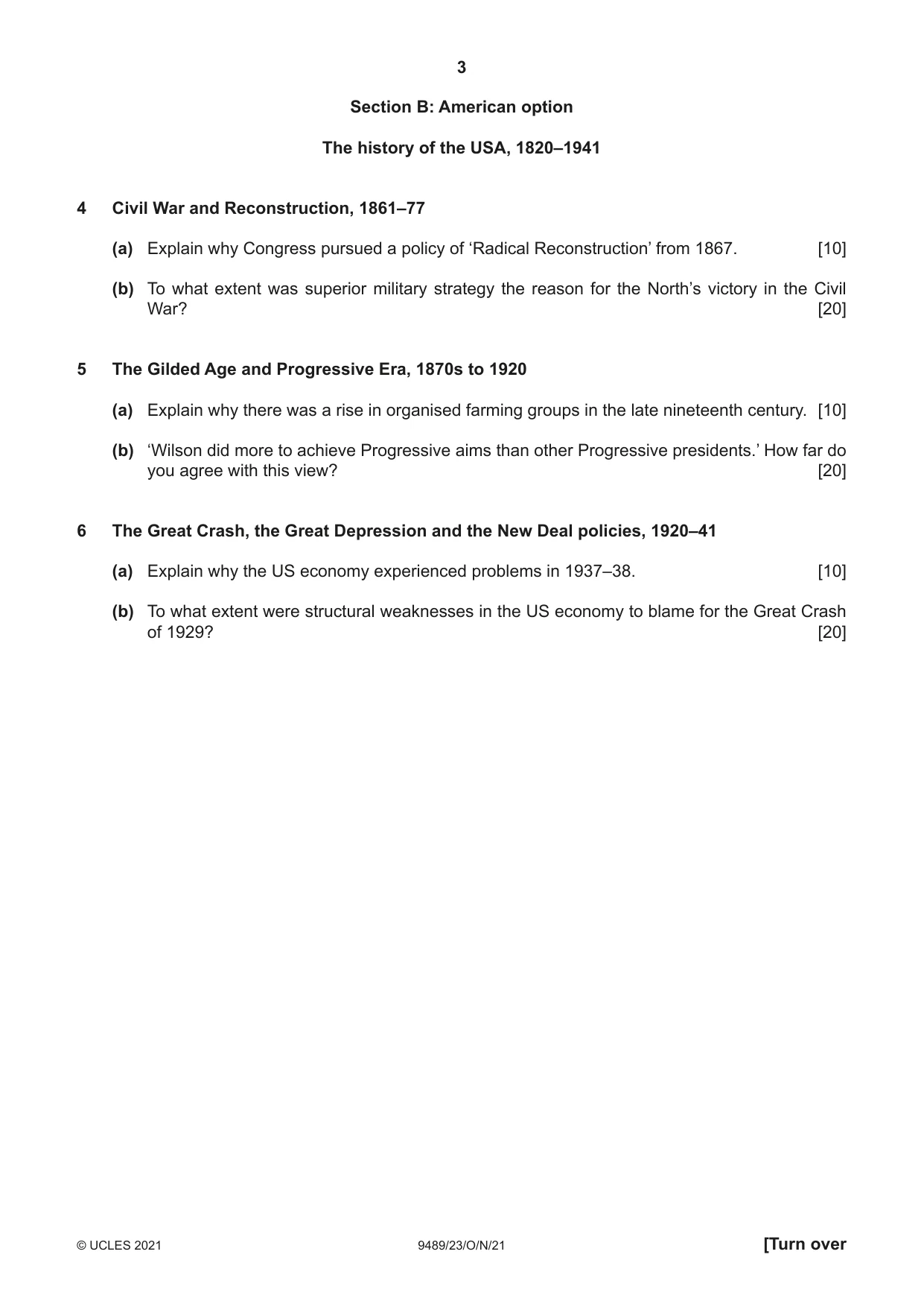 Cambridge A Level History 9489 2021 Oct/Nov Paper 2 · Variant 3 question paper, page 3 of 4