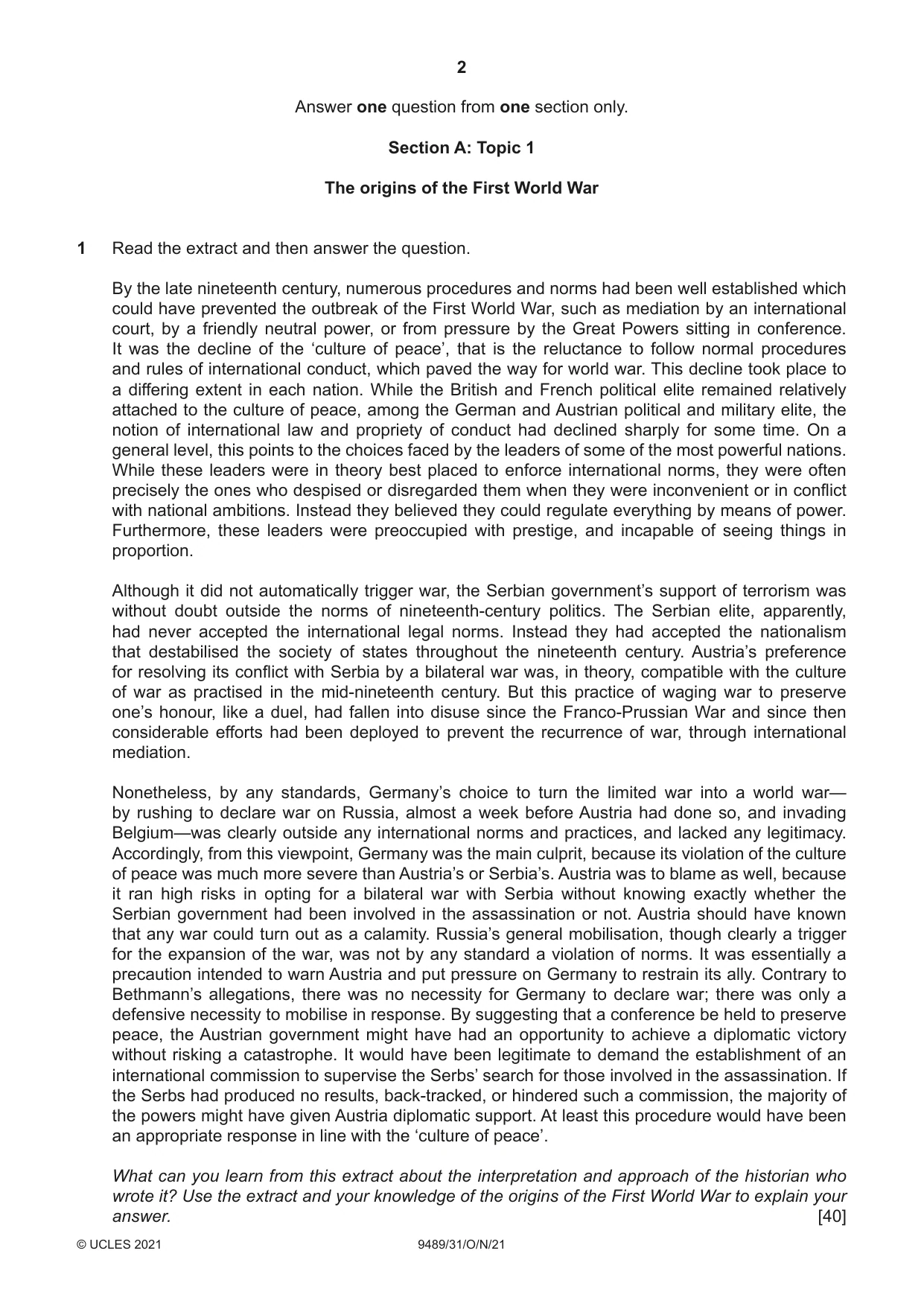 Cambridge A Level History 9489 2021 Oct/Nov Paper 3 · Variant 1 question paper, page 2 of 4