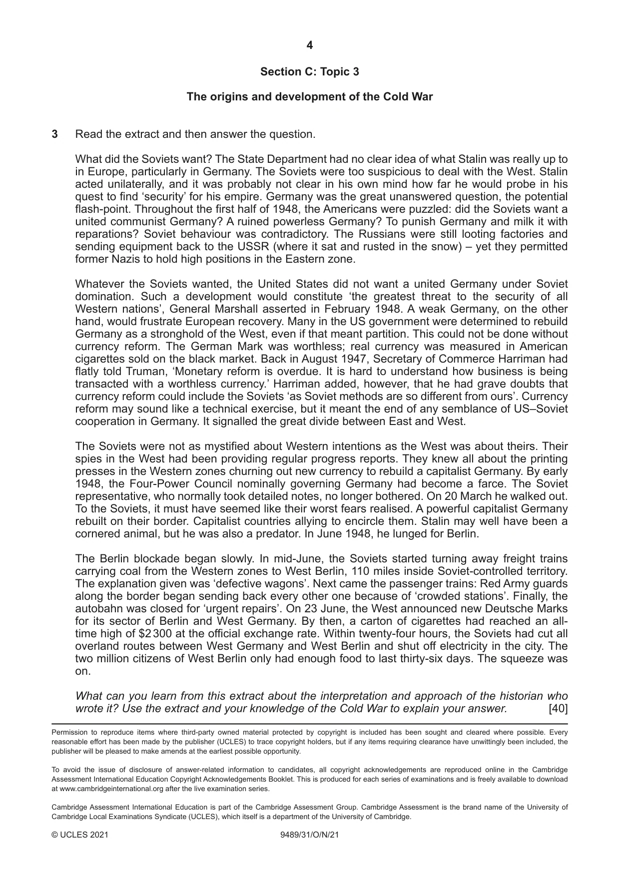Cambridge A Level History 9489 2021 Oct/Nov Paper 3 · Variant 1 question paper, page 4 of 4