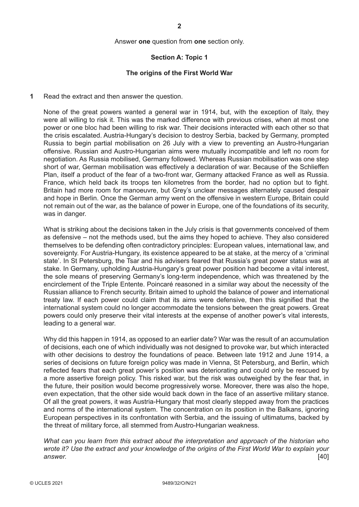 Cambridge A Level History 9489 2021 Oct/Nov Paper 3 · Variant 2 question paper, page 2 of 4