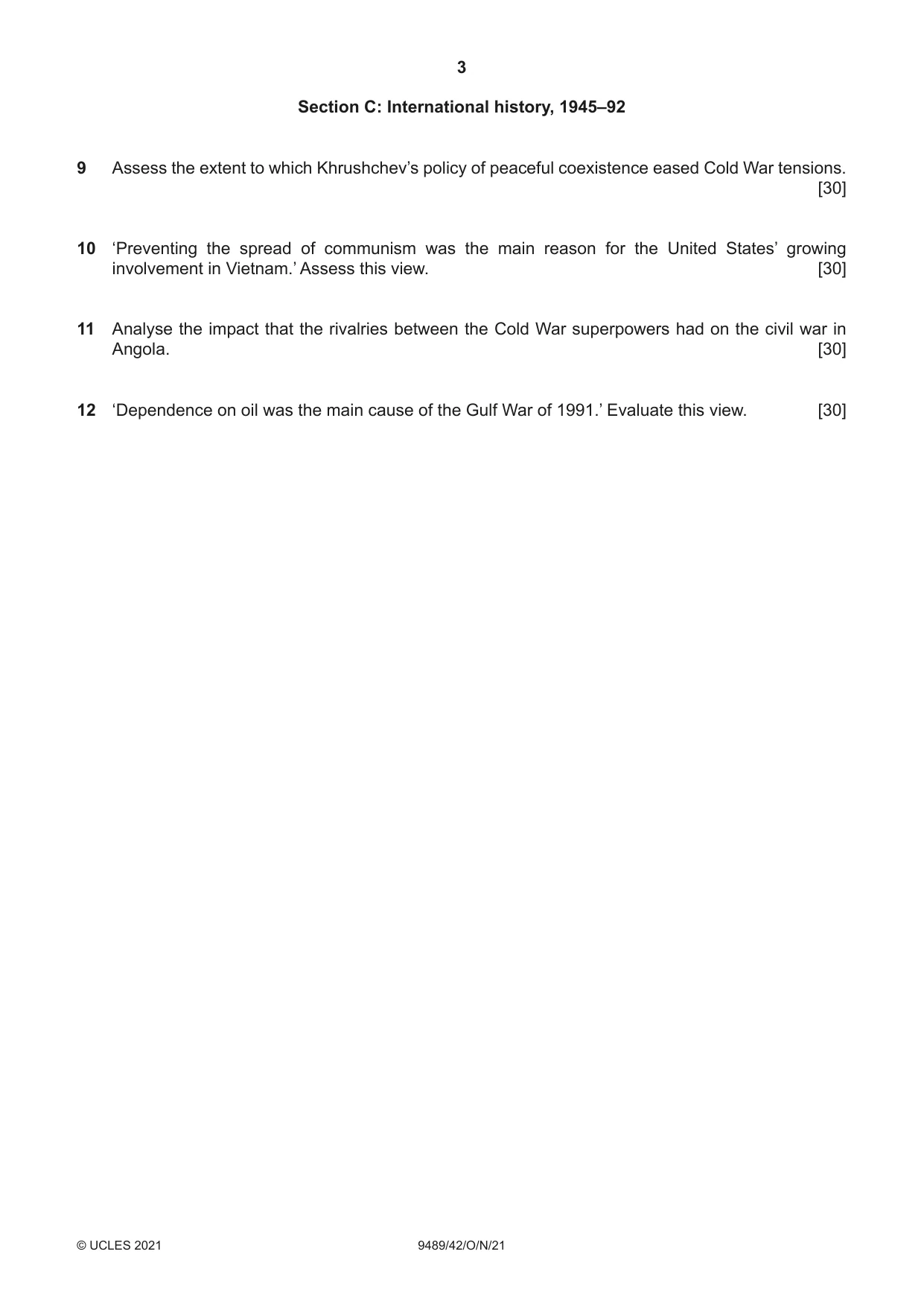 Cambridge A Level History 9489 2021 Oct/Nov Paper 4 · Variant 2 question paper, page 3 of 4
