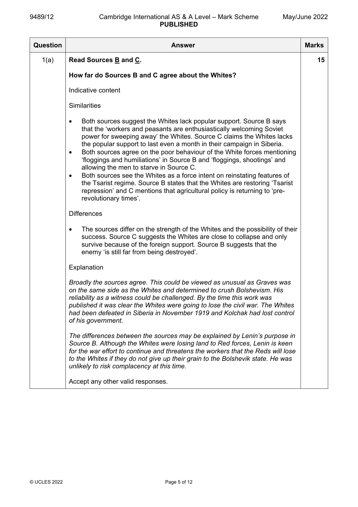 Mark scheme, page 5 of 12
