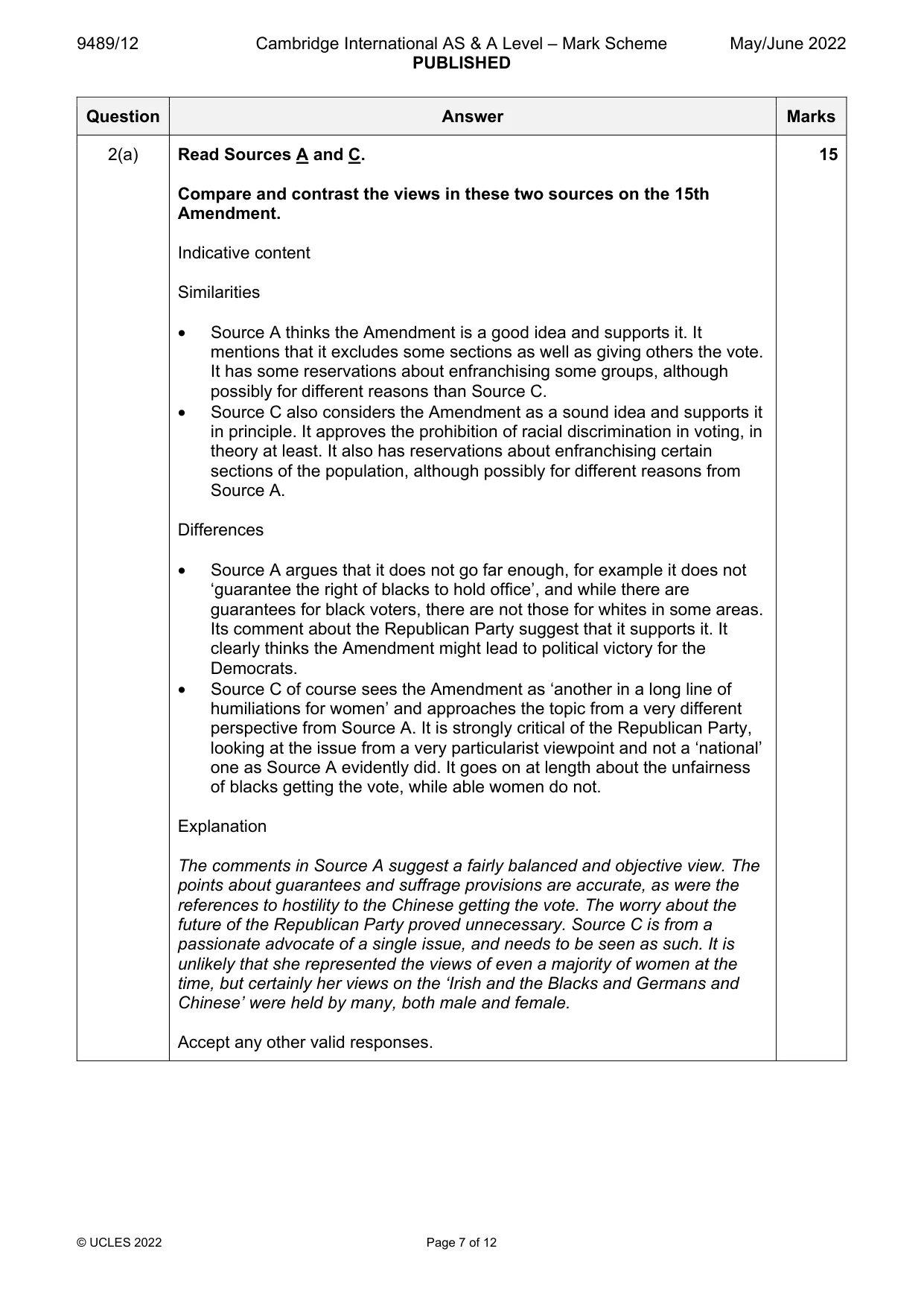 Mark scheme, page 7 of 12