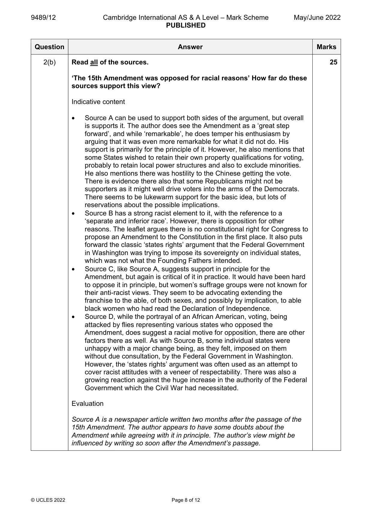 Mark scheme, page 8 of 12