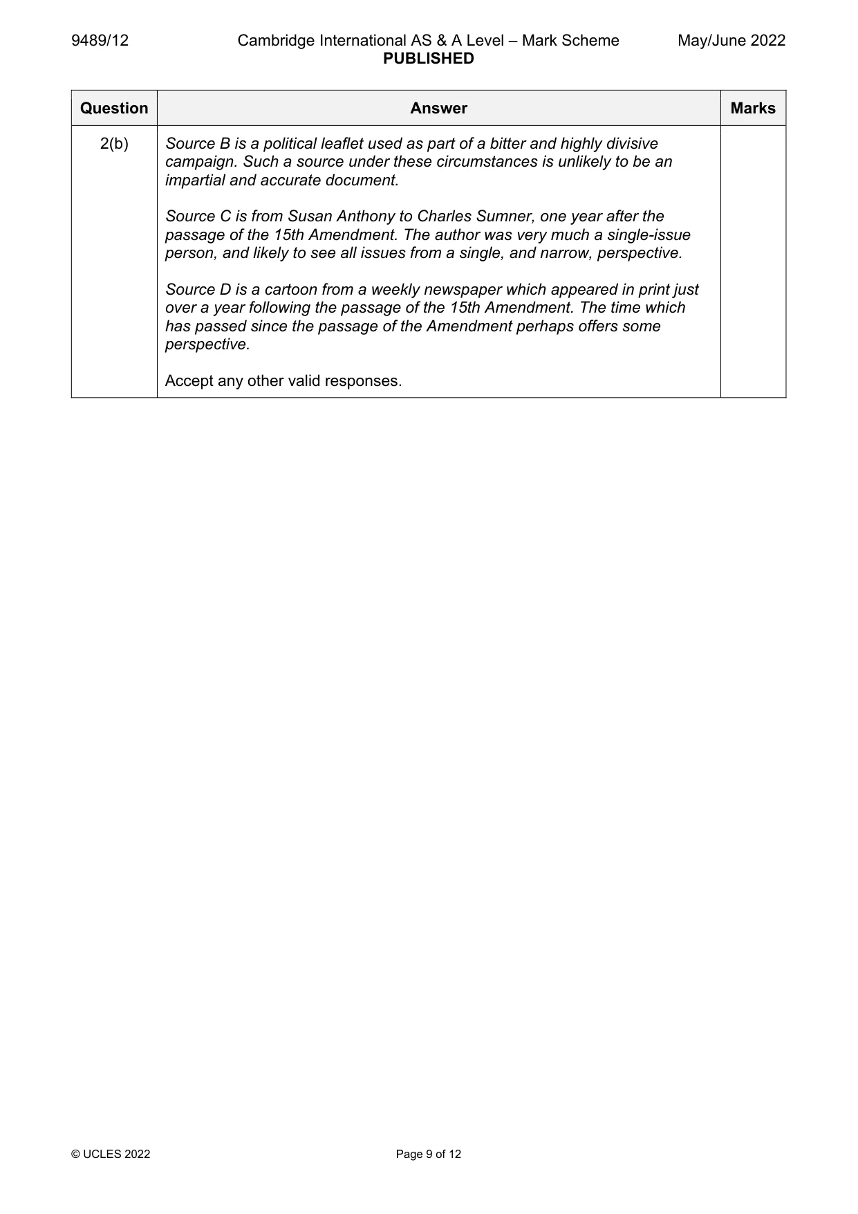 Mark scheme, page 9 of 12