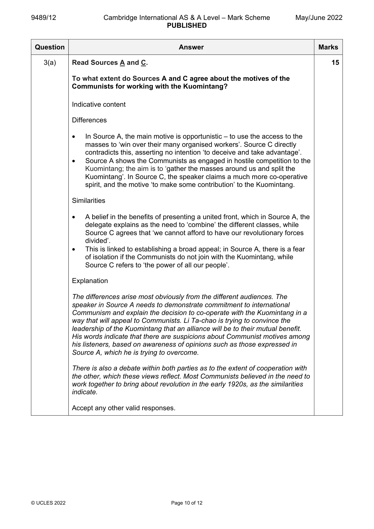 Mark scheme, page 10 of 12