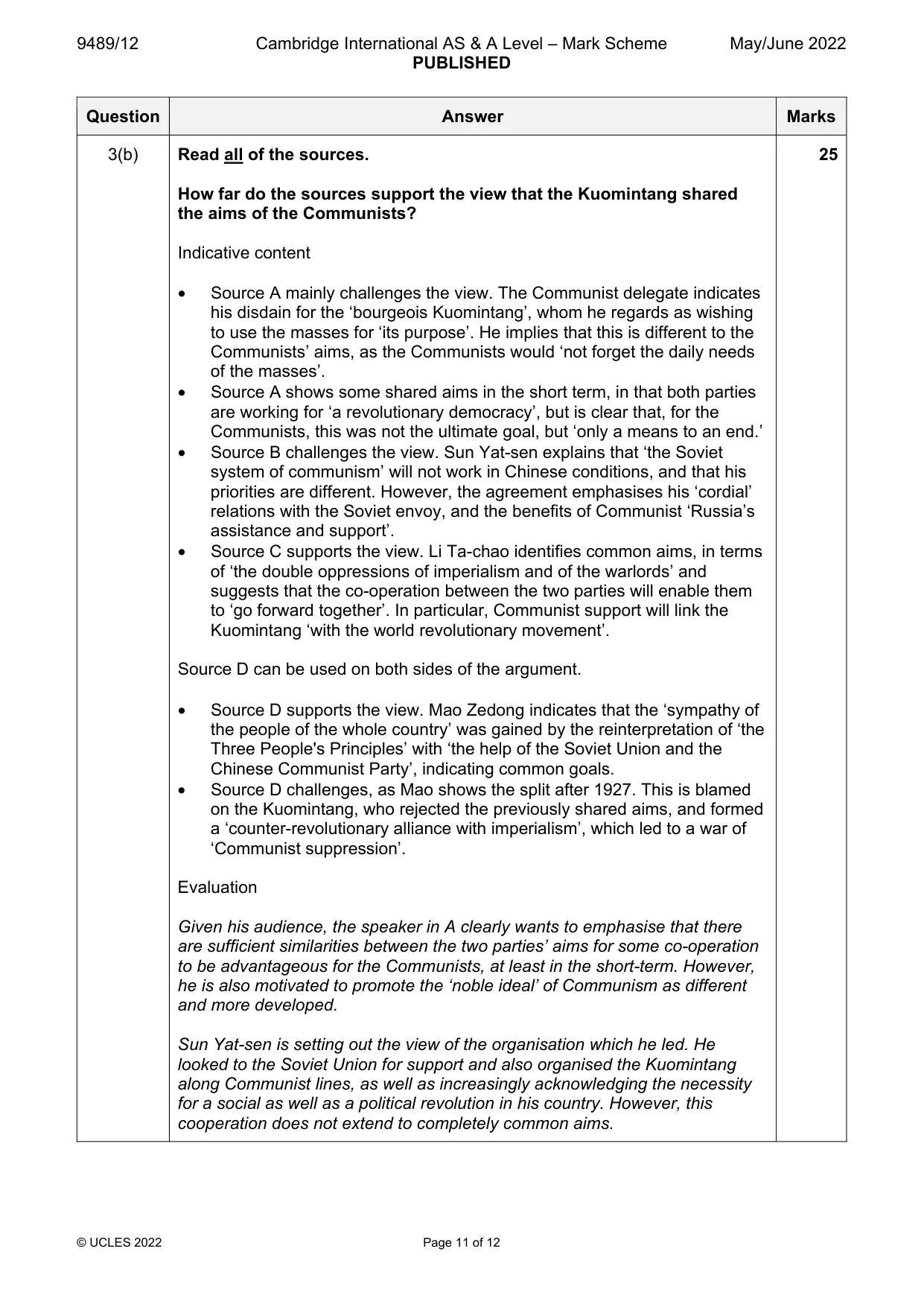 Mark scheme, page 11 of 12