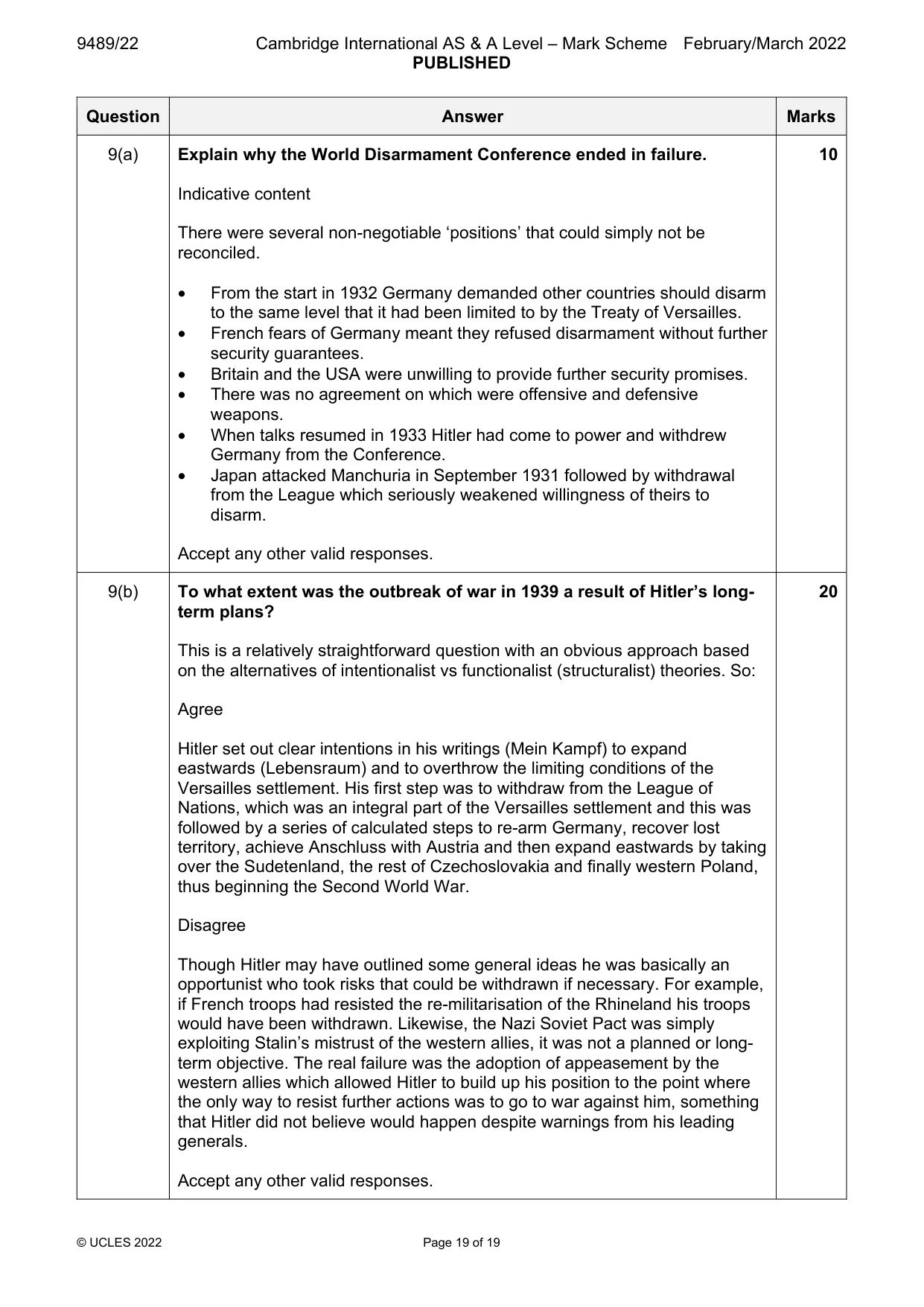 Mark scheme, page 19 of 19