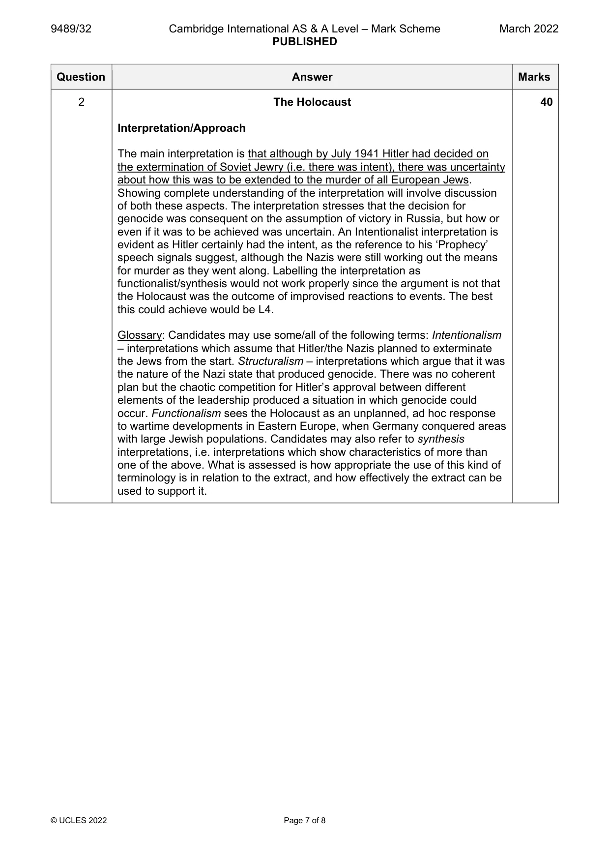 Mark scheme, page 7 of 8