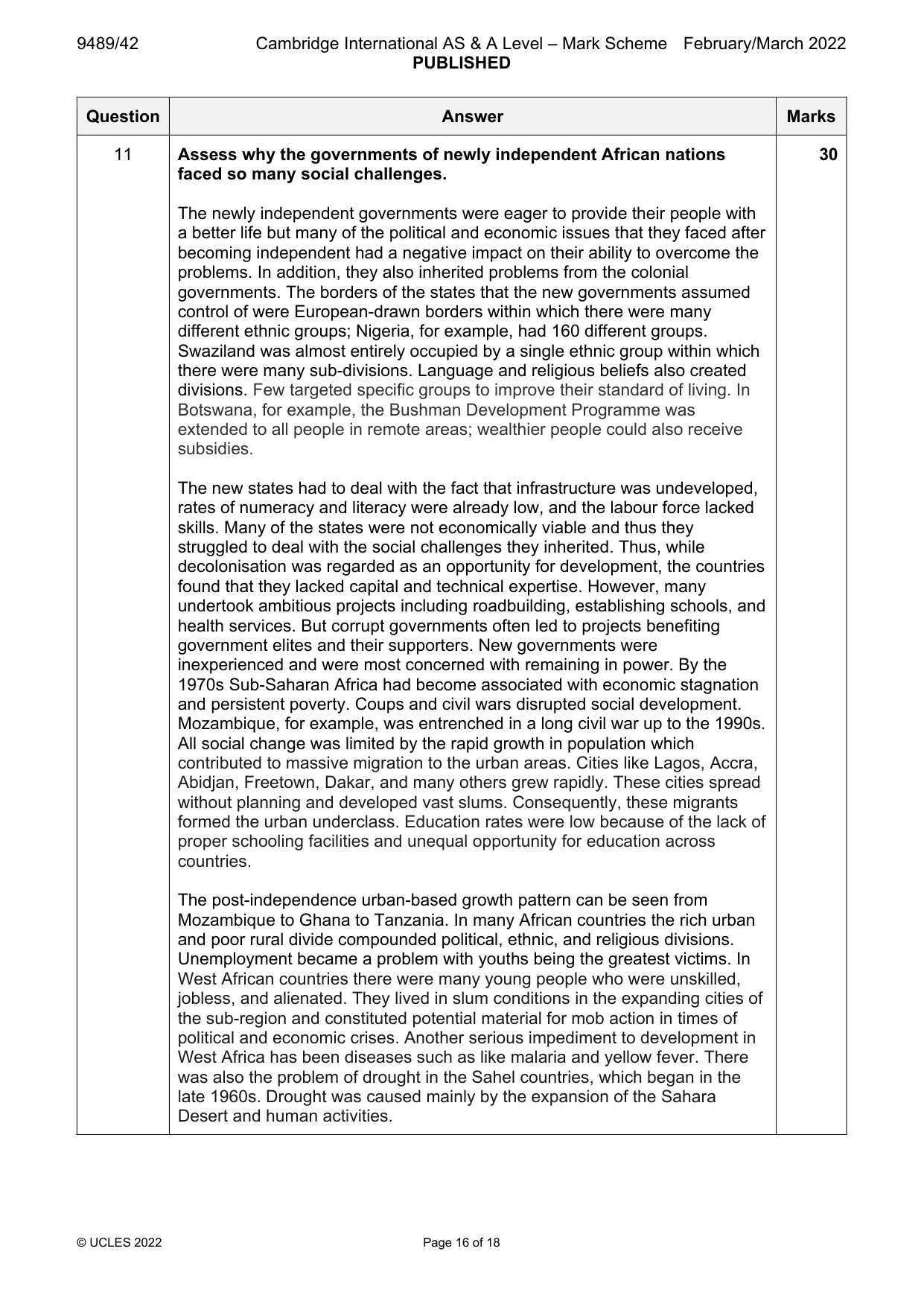 Mark scheme, page 16 of 18