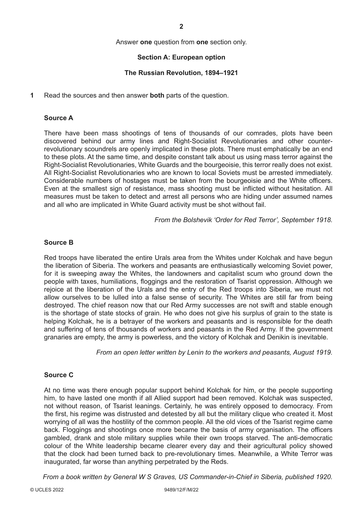 Cambridge A Level History 9489 2022 Feb/March Paper 1 · Variant 2 question paper, page 2 of 8