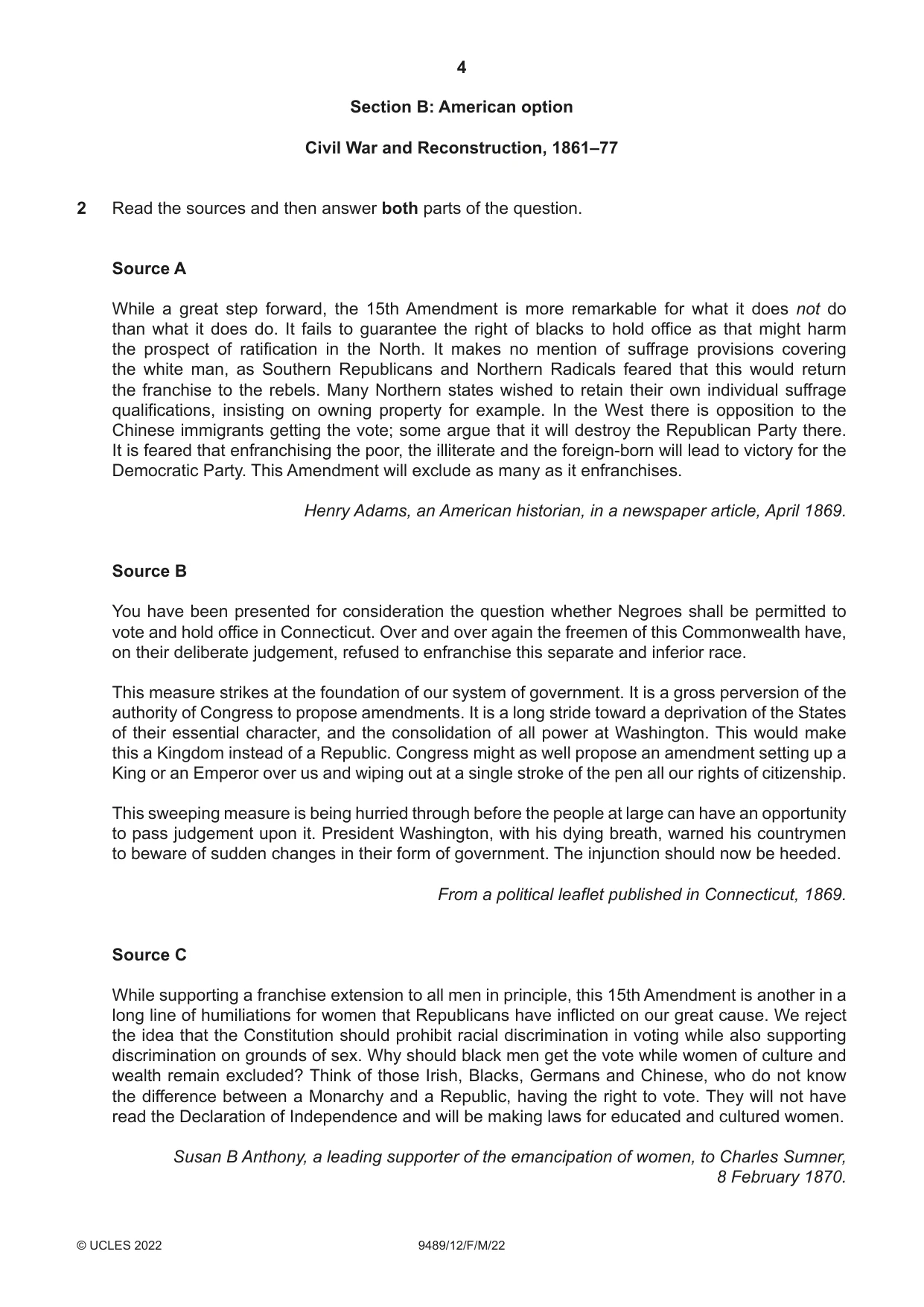 Cambridge A Level History 9489 2022 Feb/March Paper 1 · Variant 2 question paper, page 4 of 8
