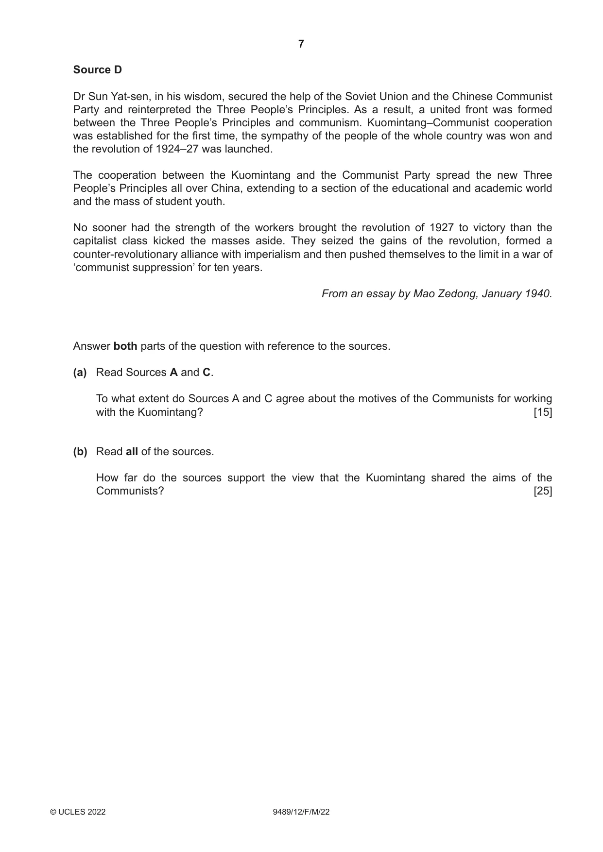 Cambridge A Level History 9489 2022 Feb/March Paper 1 · Variant 2 question paper, page 7 of 8