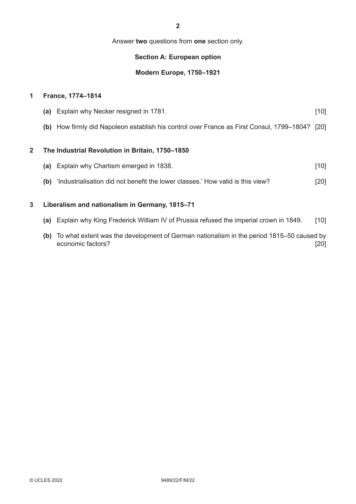 Cambridge A Level History 9489 2022 Feb/March Paper 2 · Variant 2 question paper, page 2 of 4