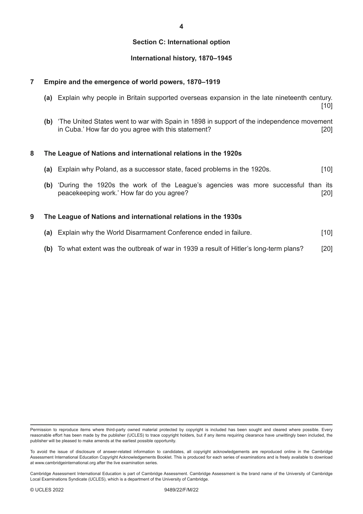Cambridge A Level History 9489 2022 Feb/March Paper 2 · Variant 2 question paper, page 4 of 4