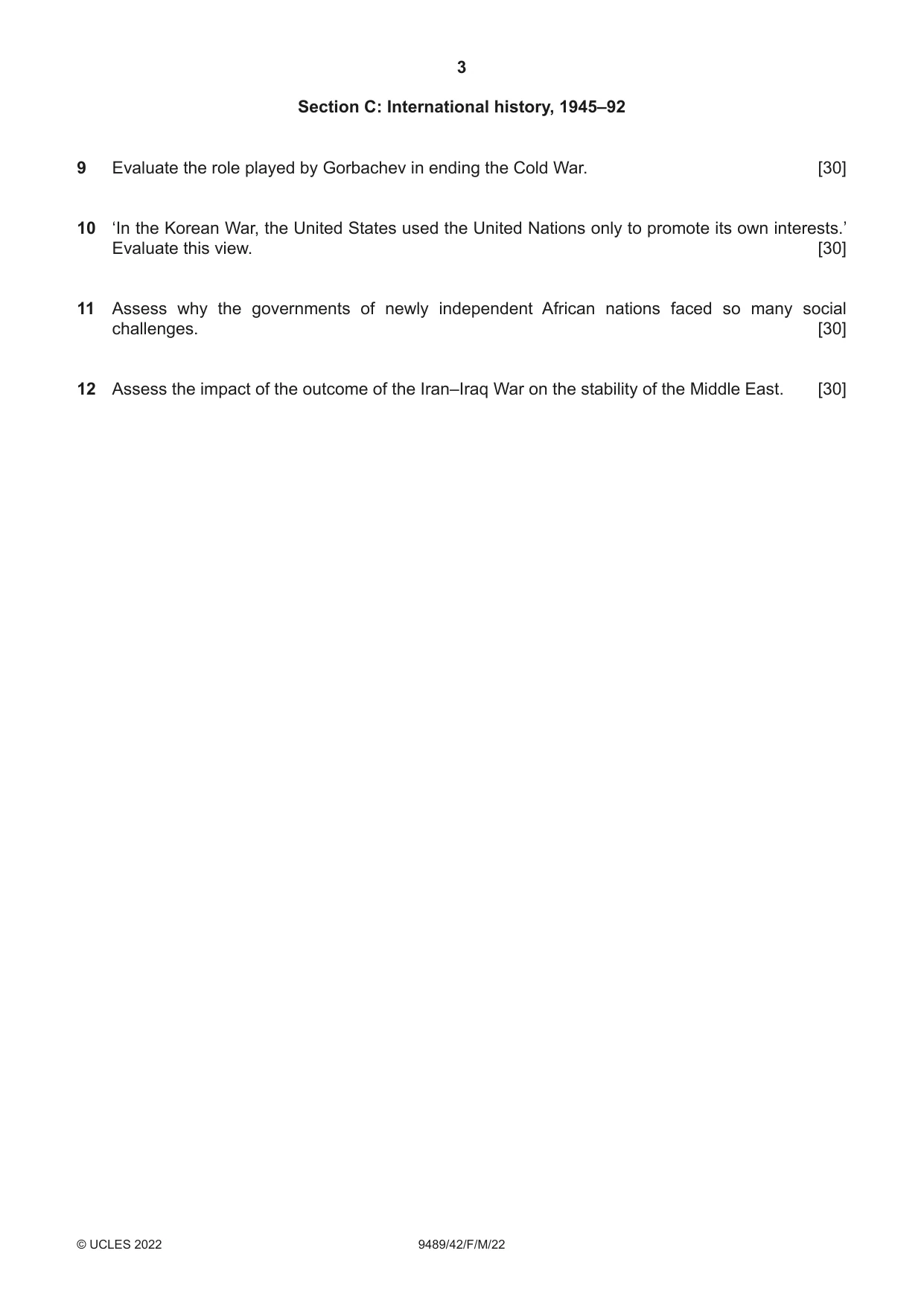 Cambridge A Level History 9489 2022 Feb/March Paper 4 · Variant 2 question paper, page 3 of 4