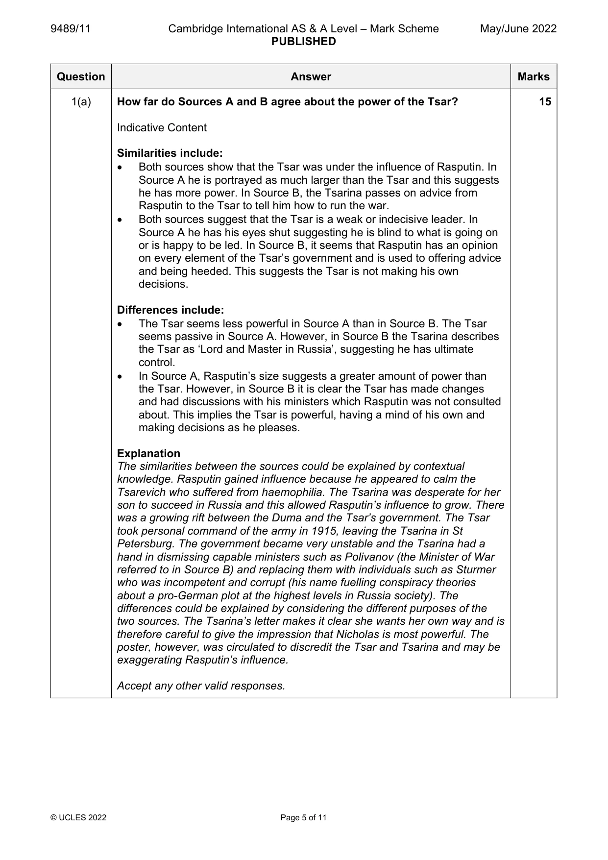 Mark scheme, page 5 of 11