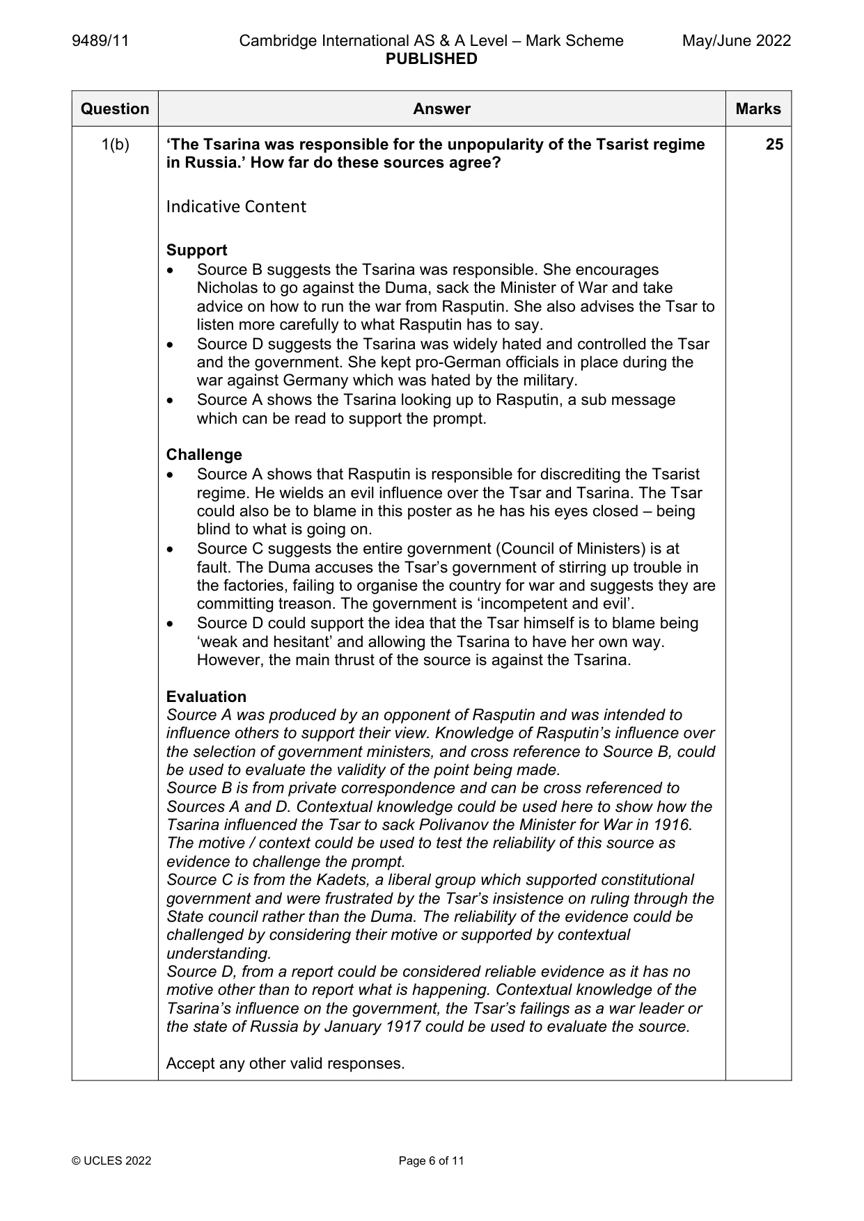 Mark scheme, page 6 of 11