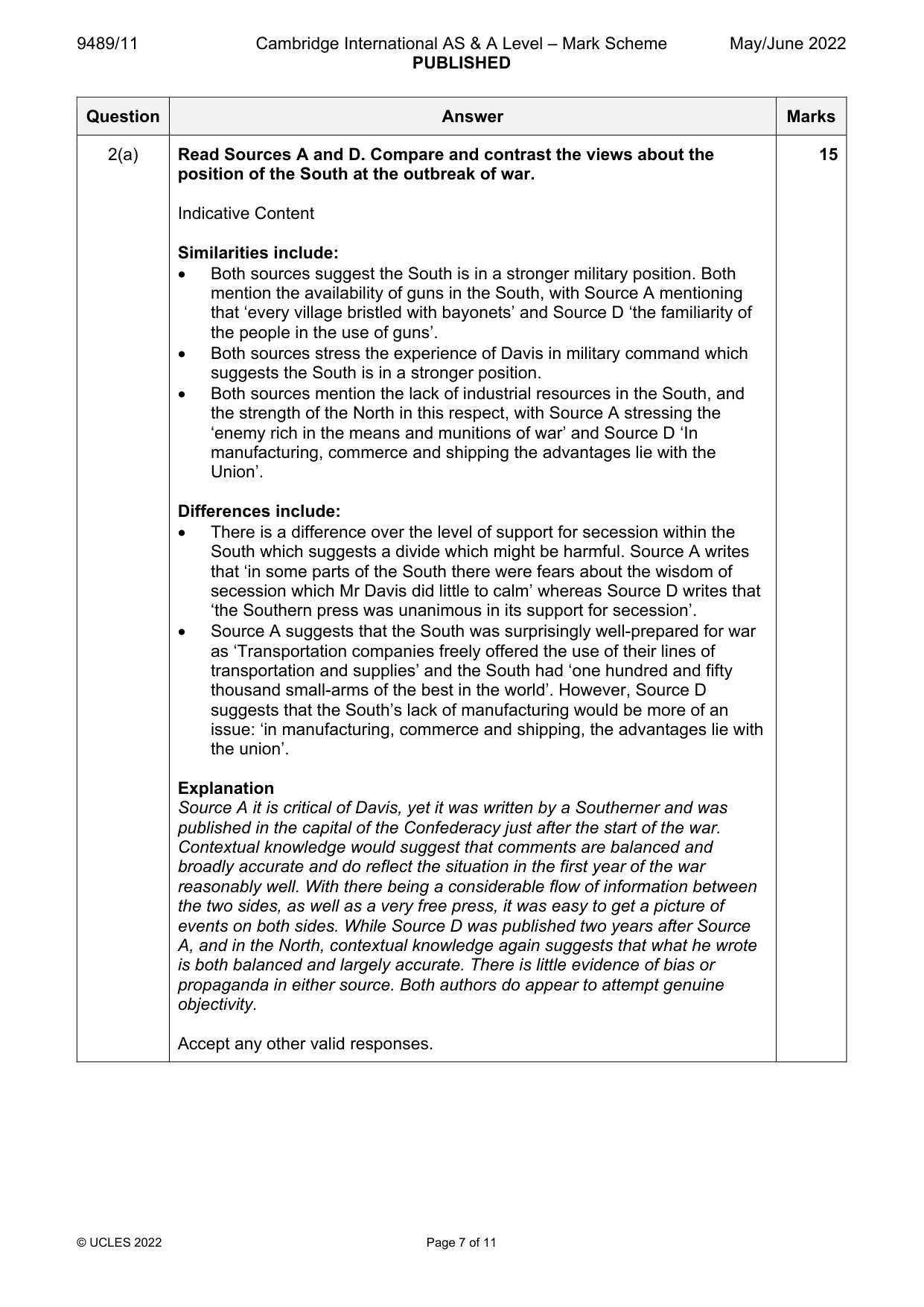 Mark scheme, page 7 of 11