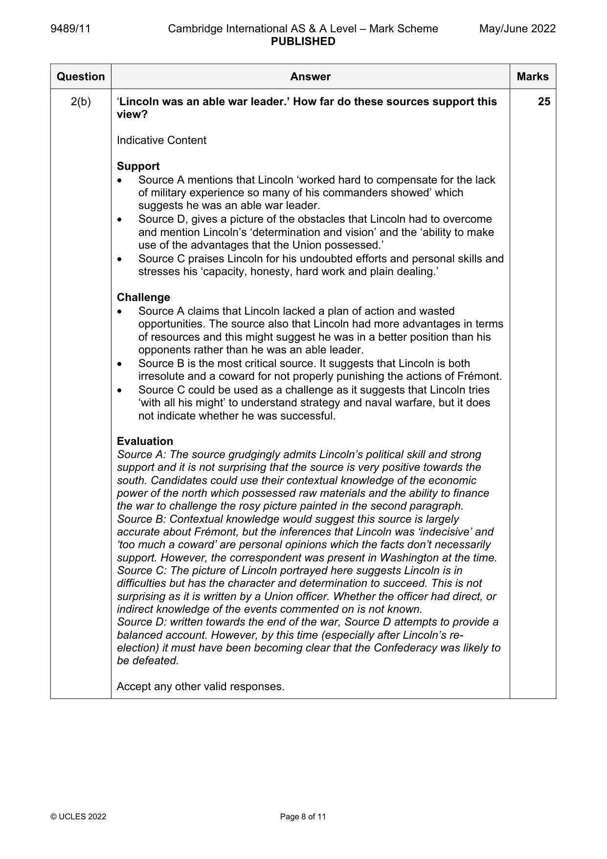 Mark scheme, page 8 of 11