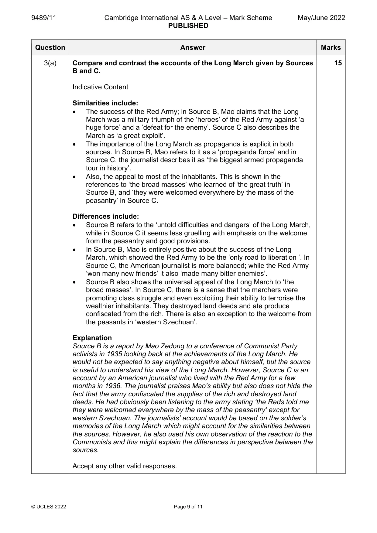 Mark scheme, page 9 of 11