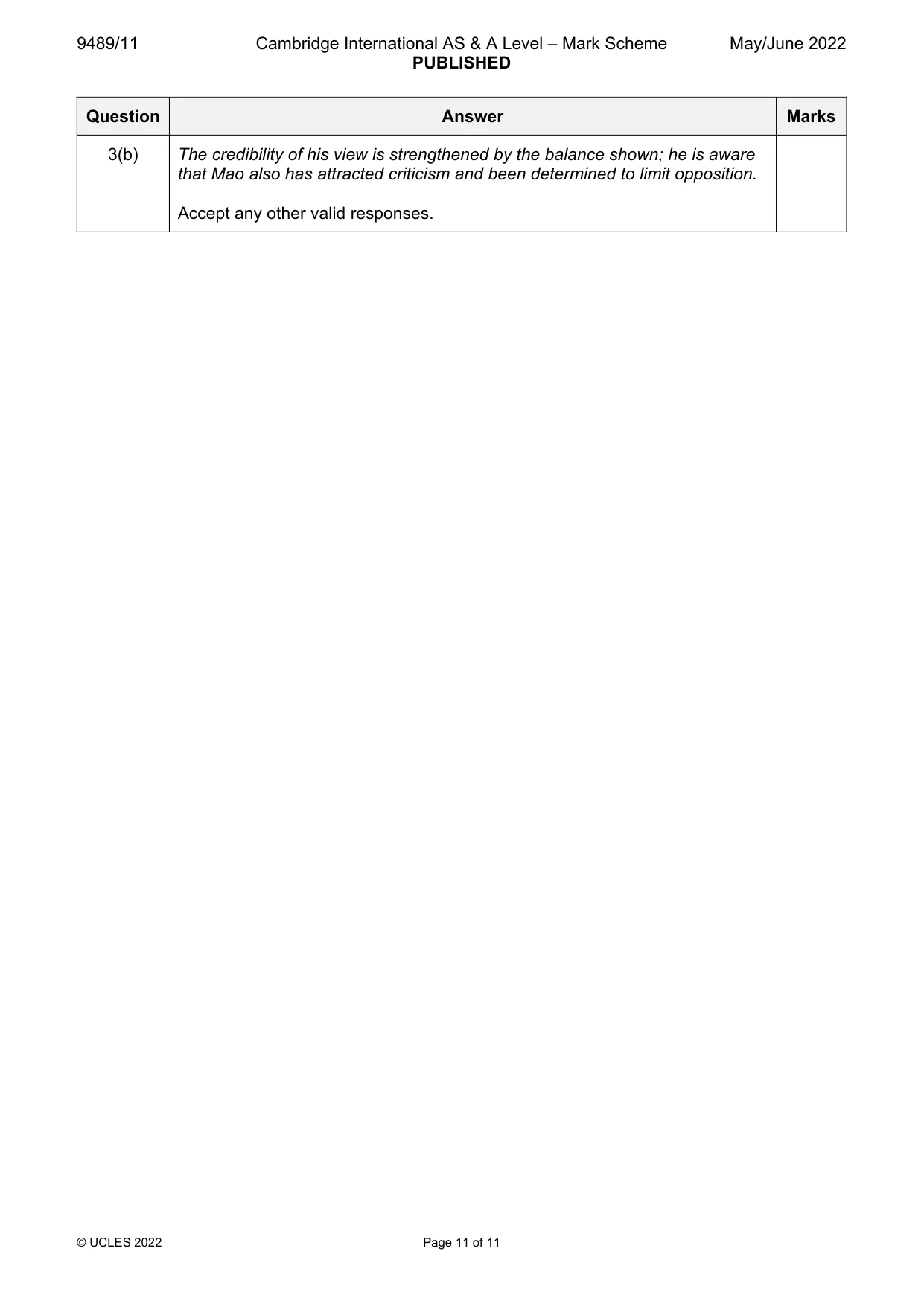 Mark scheme, page 11 of 11