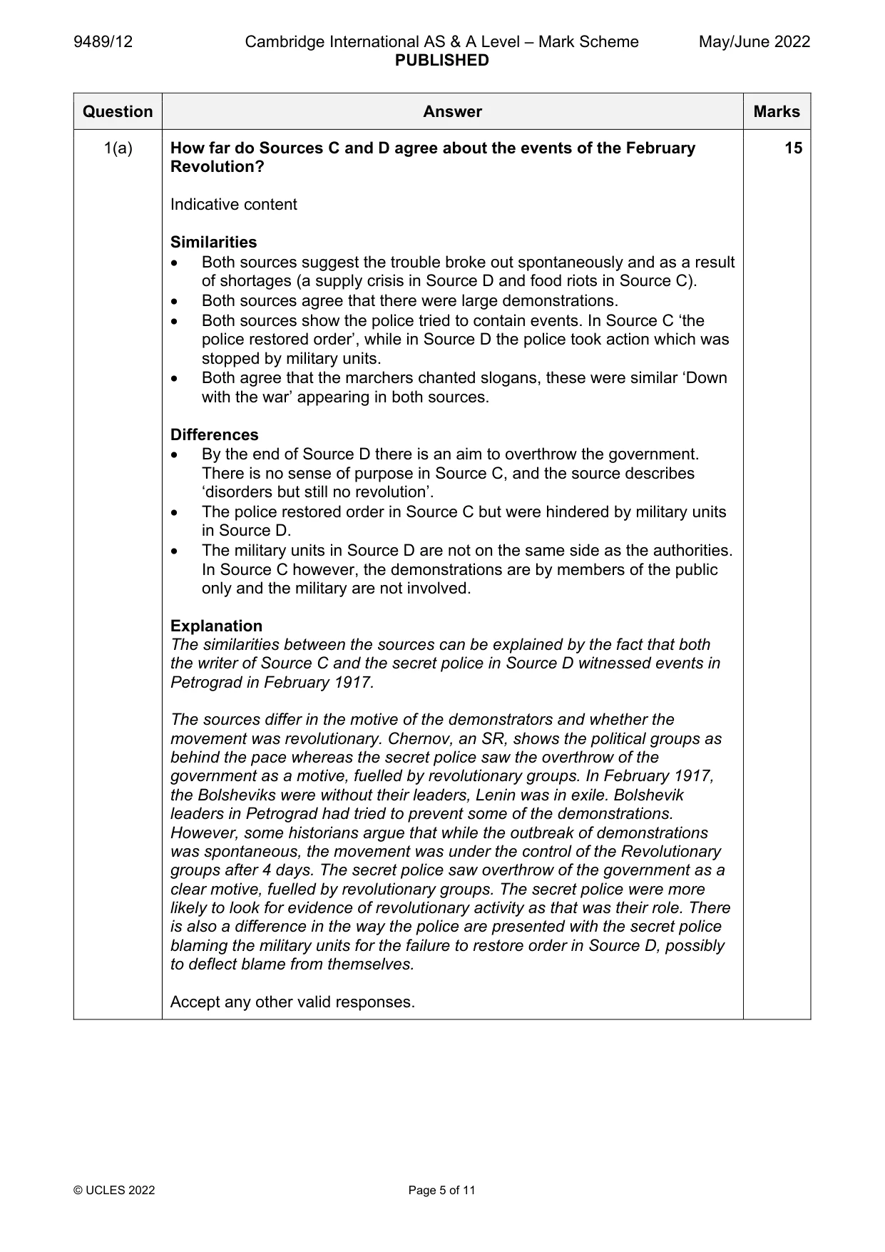 Mark scheme, page 5 of 11