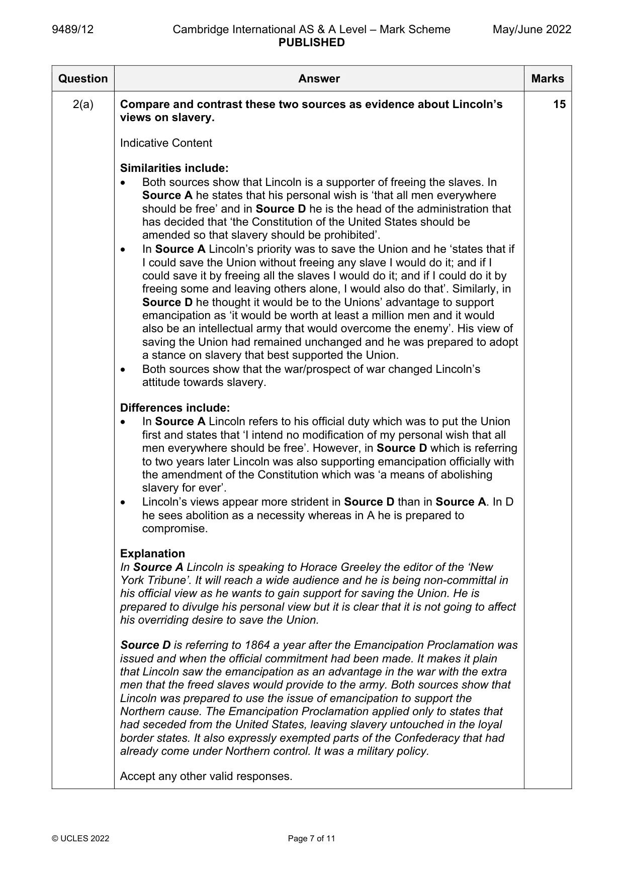 Mark scheme, page 7 of 11