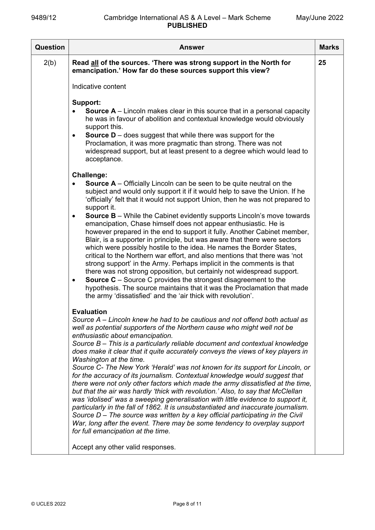 Mark scheme, page 8 of 11