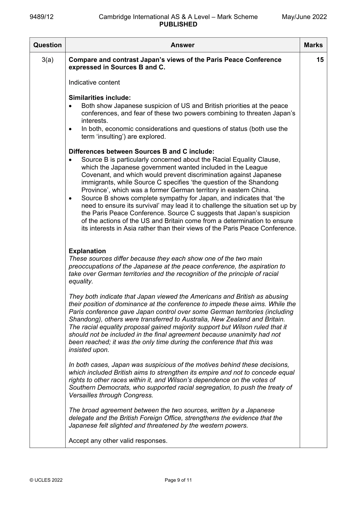 Mark scheme, page 9 of 11