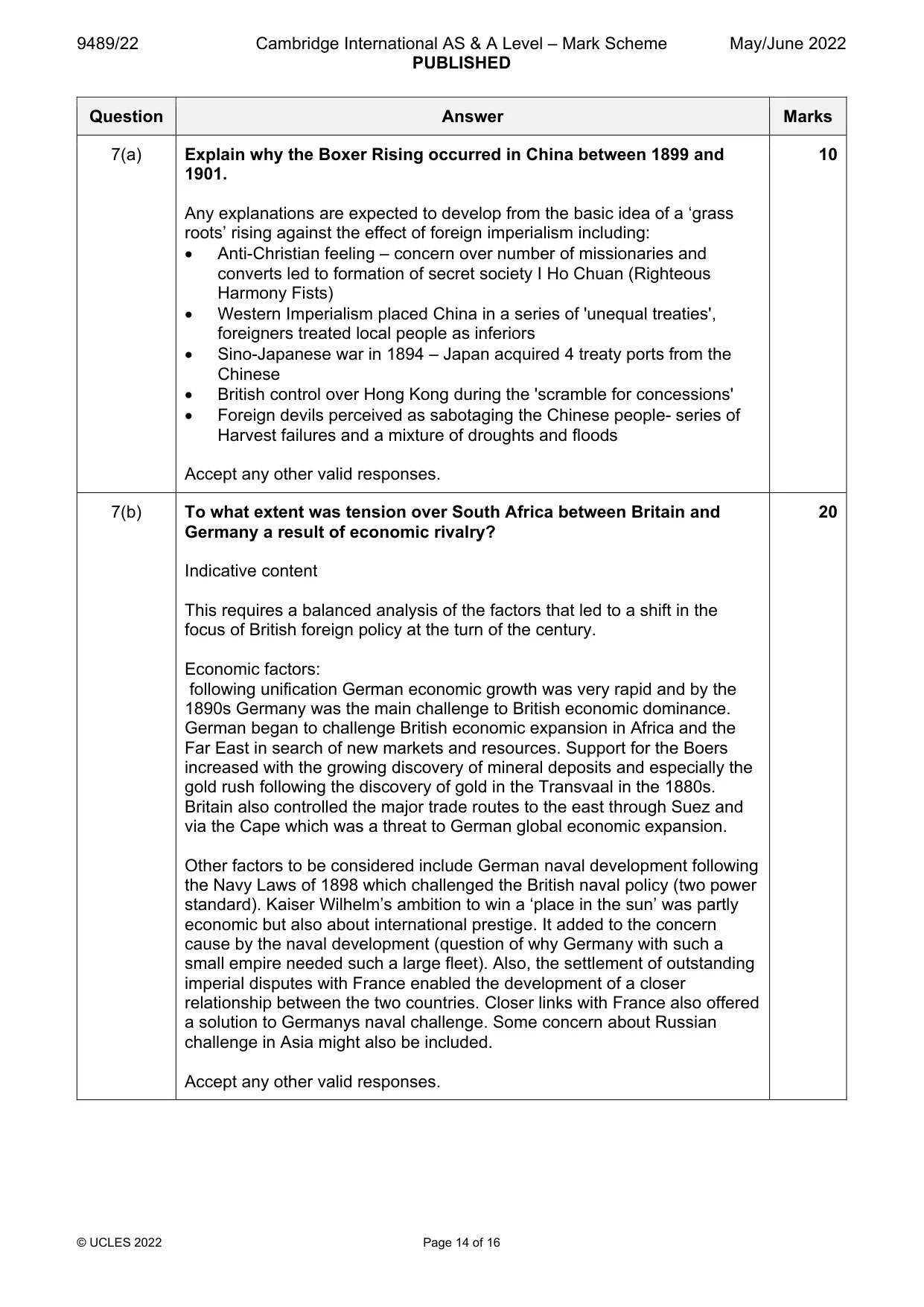 Mark scheme, page 14 of 16