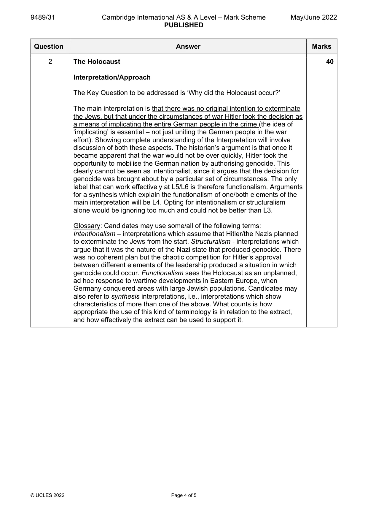 Mark scheme, page 4 of 5